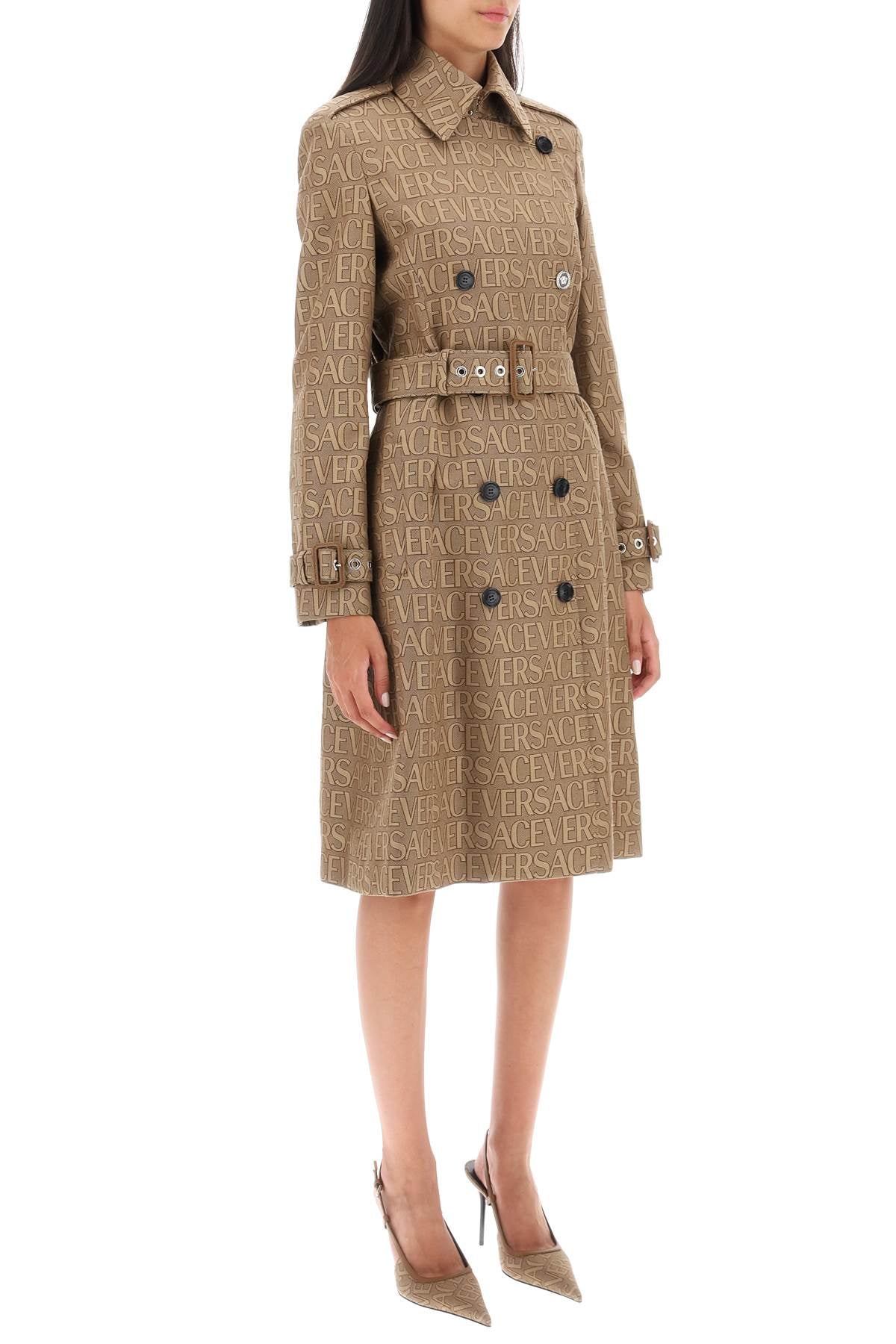 'versace allover' double-breasted trench coat