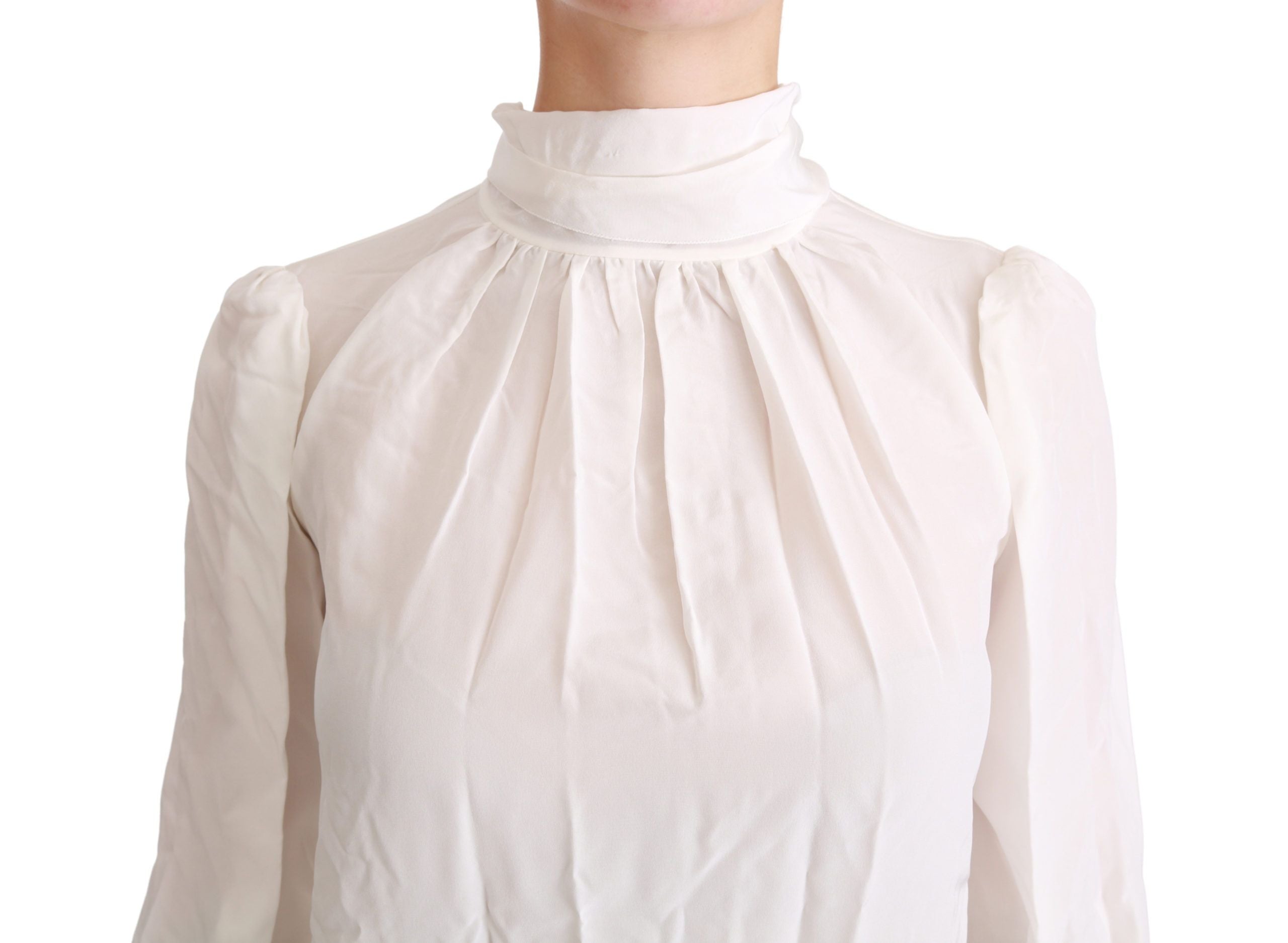 Dolce & Gabbana Elegant White Silk Turtle Neck Blouse