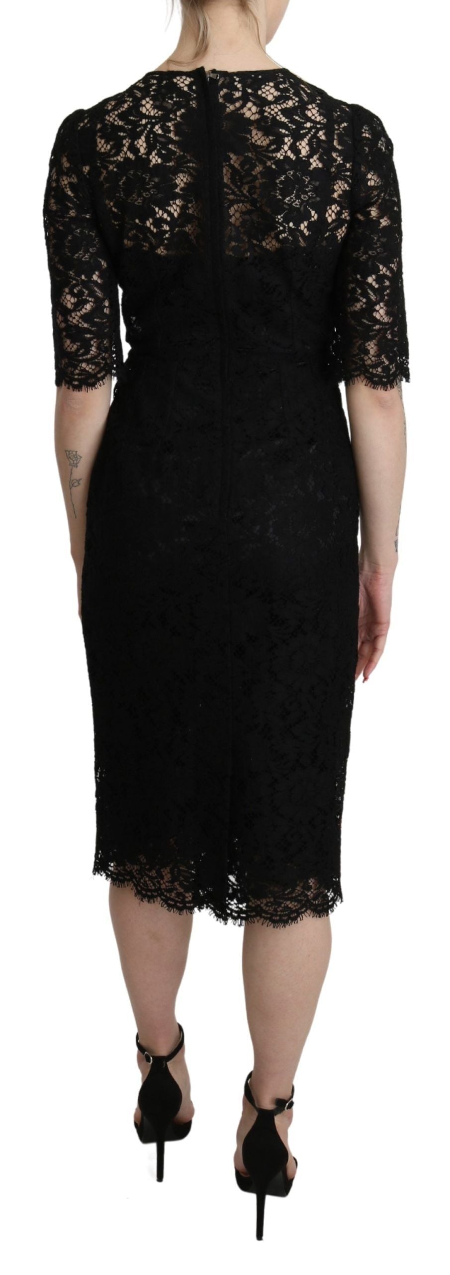 Dolce & Gabbana Elegant Black Lace Sheath Knee-Length Dress