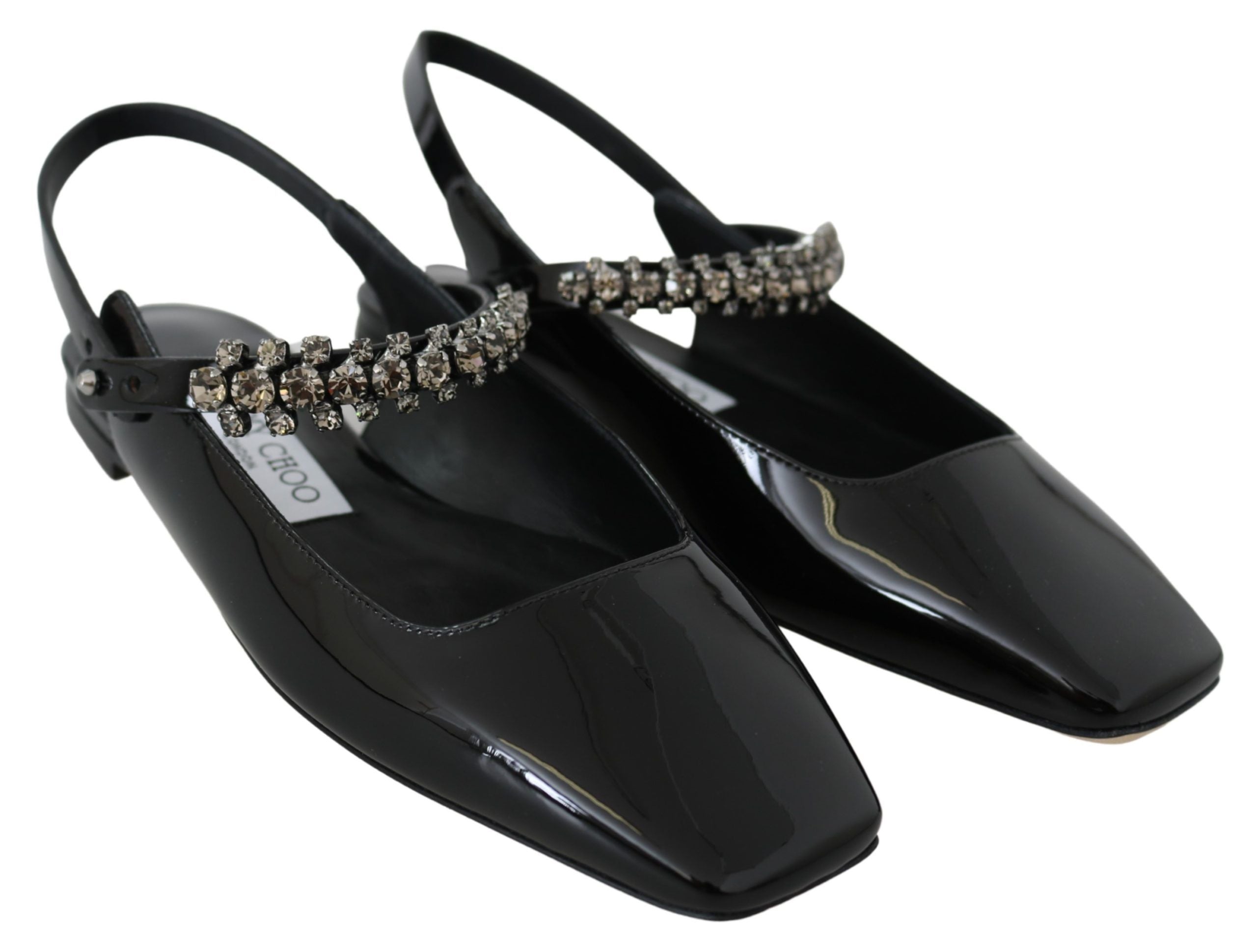 Jimmy Choo Elegant Black Patent Flats with Crystal Accent