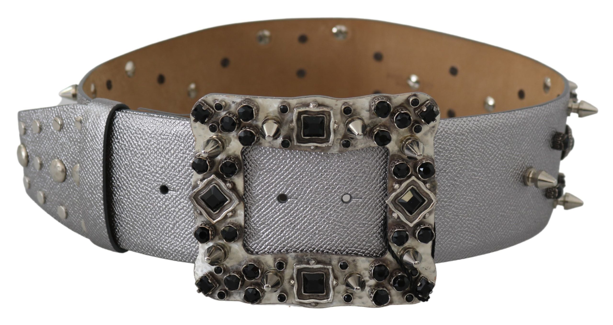 Dolce & Gabbana Stunning Silver Leather Crystal-Studded Belt