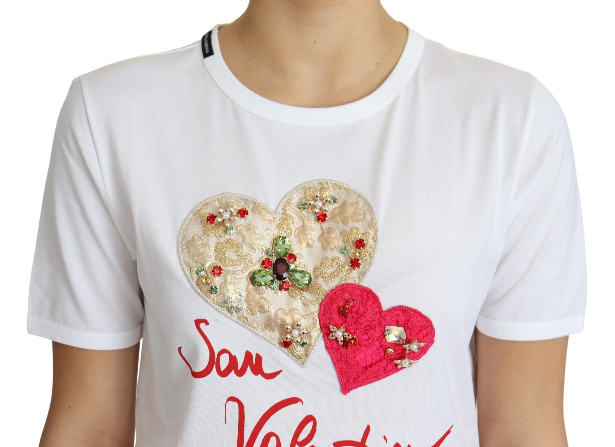 Dolce & Gabbana Crystal-Embellished White Cotton Tee