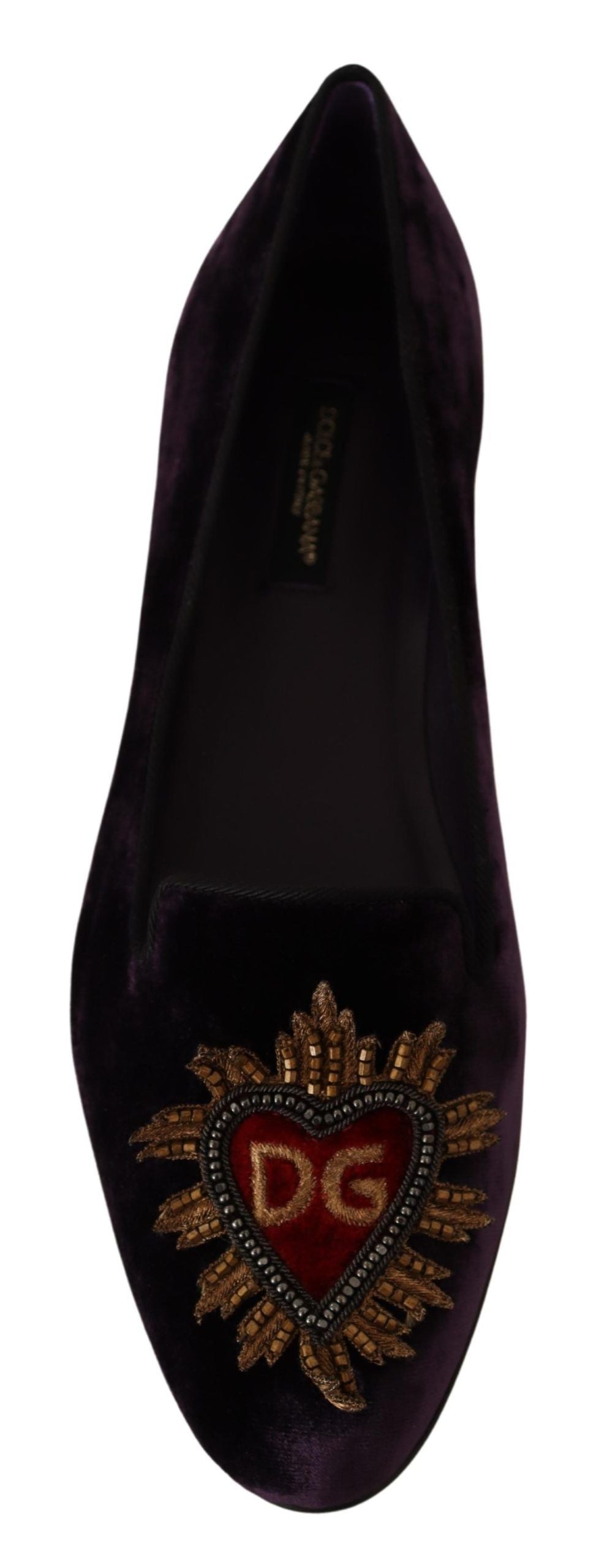 Dolce & Gabbana Chic Purple Velvet Loafers with Heart Detail