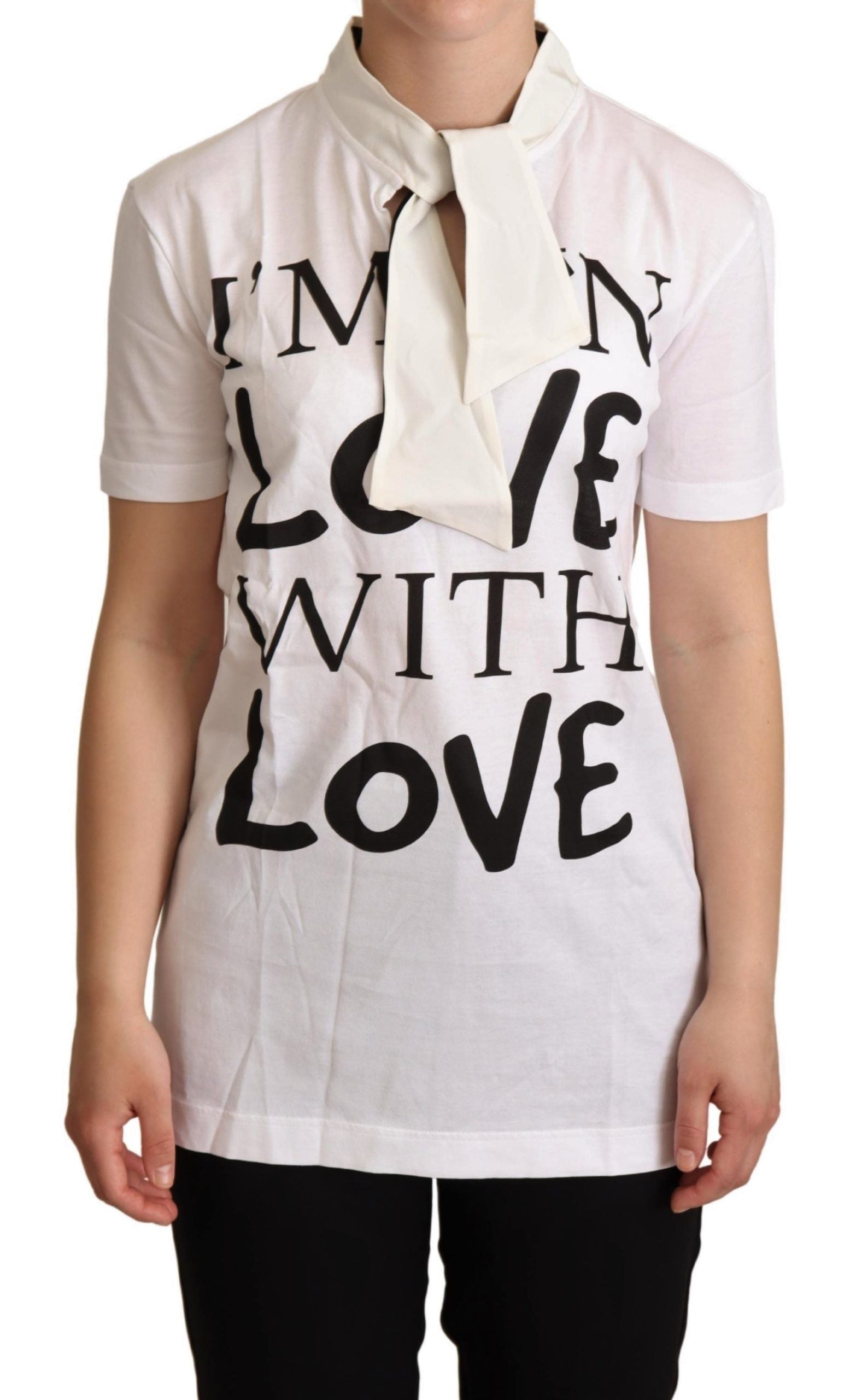 Dolce & Gabbana Chic White Love Motif Silk-Blend Tee