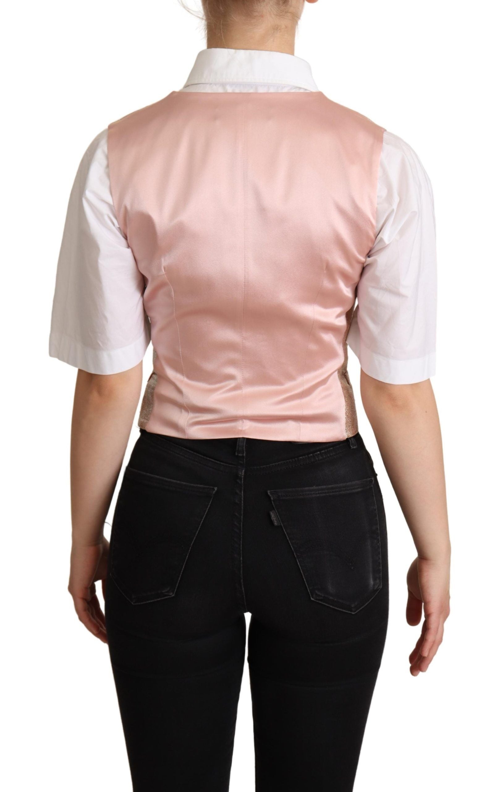 Dolce & Gabbana Elegant Pink Metallic Sheen Waistcoat