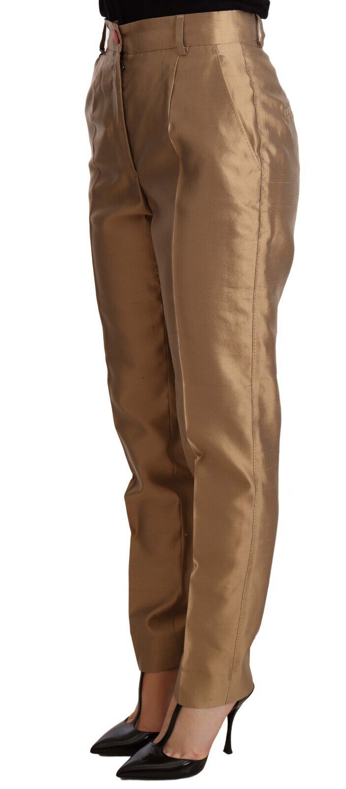 Dolce & Gabbana Elegant Tapered Silk Trousers in Gold