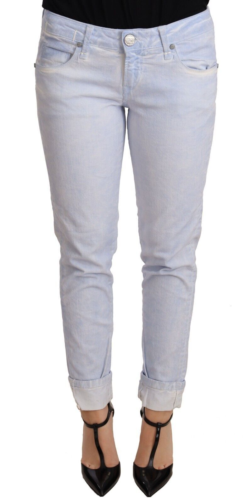 Acht Light Blue Cotton Push Up Denim Jeans