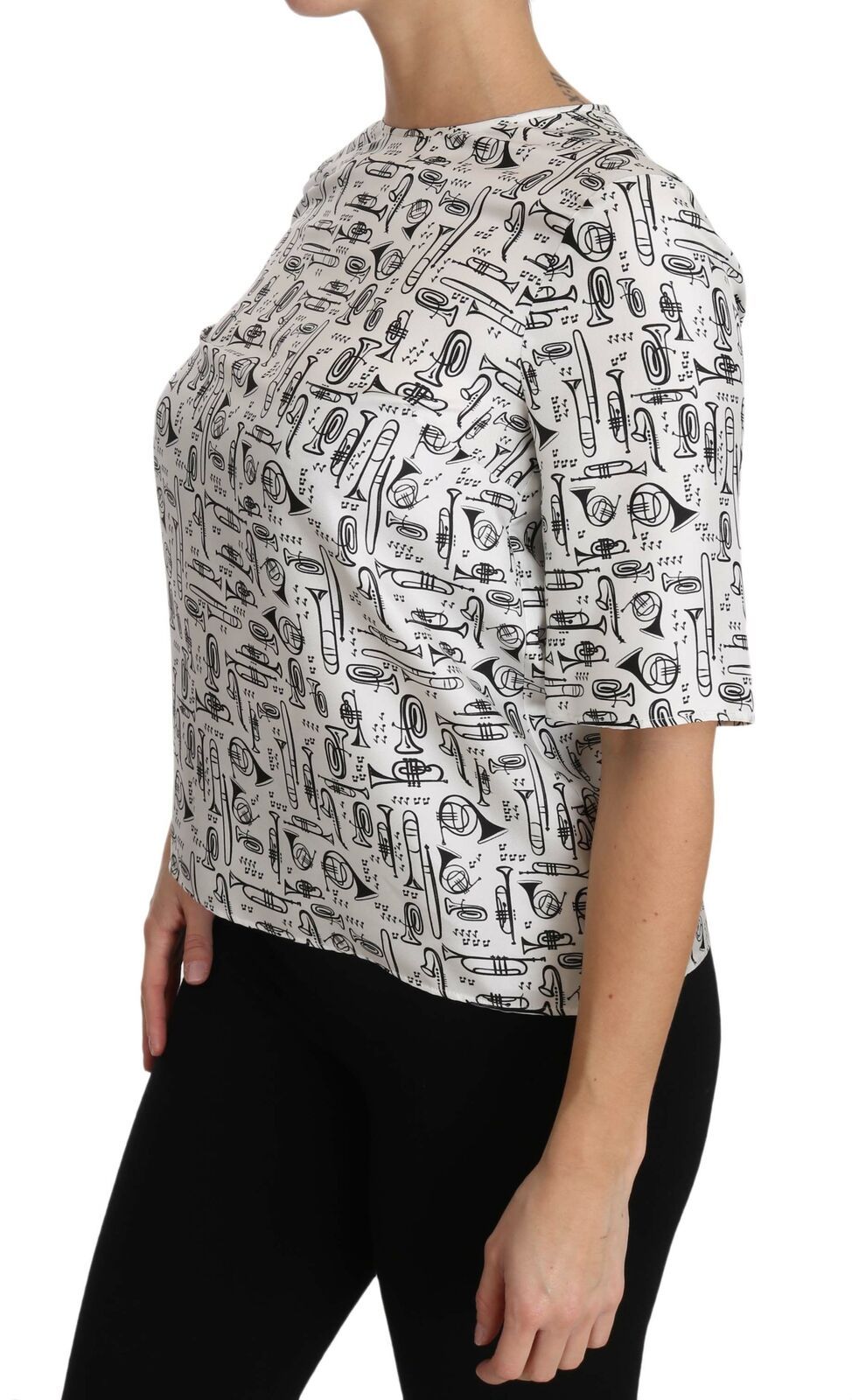 Dolce & Gabbana Elegant Trumpet Print Silk Blouse Top