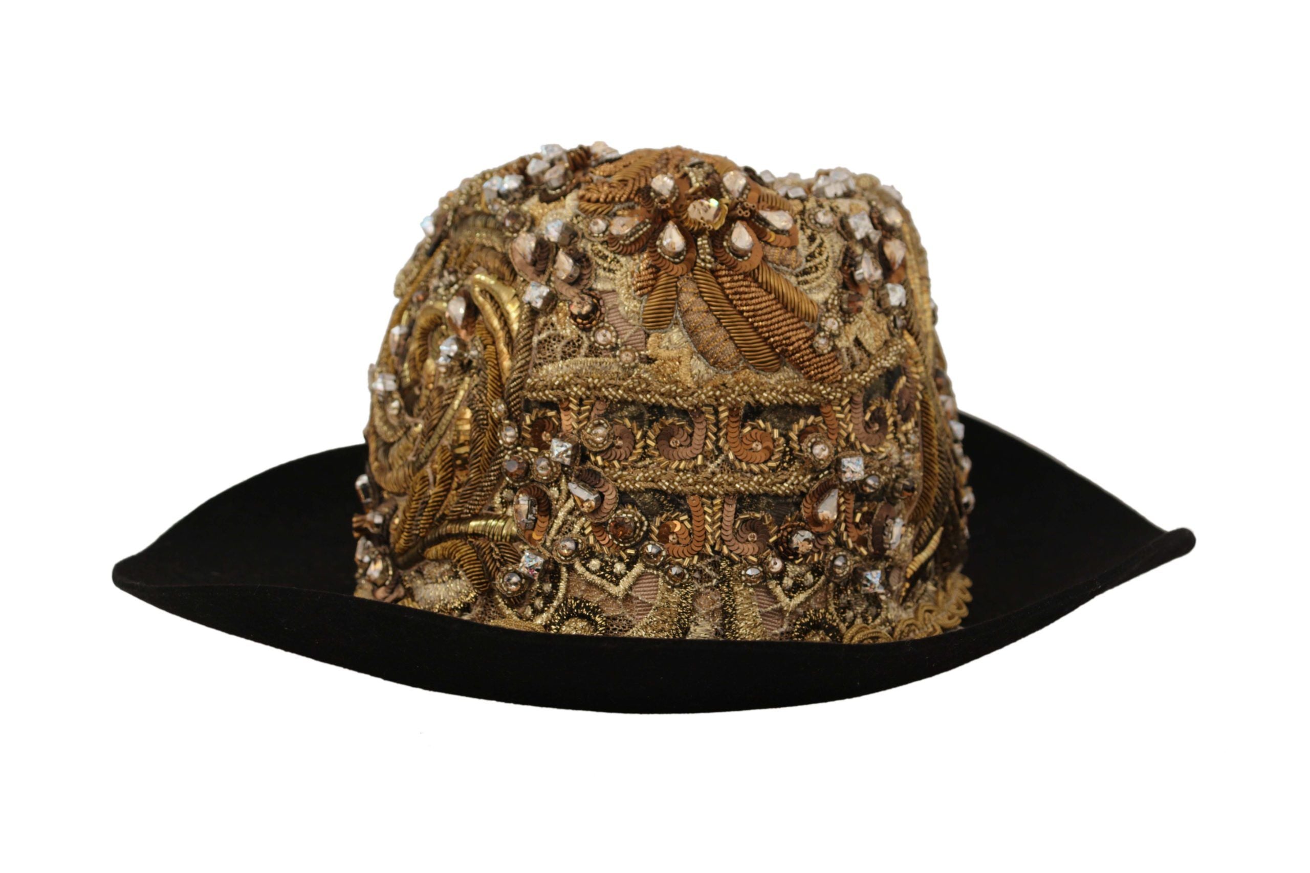 Dolce & Gabbana Elegant Black Gold Studded Fedora