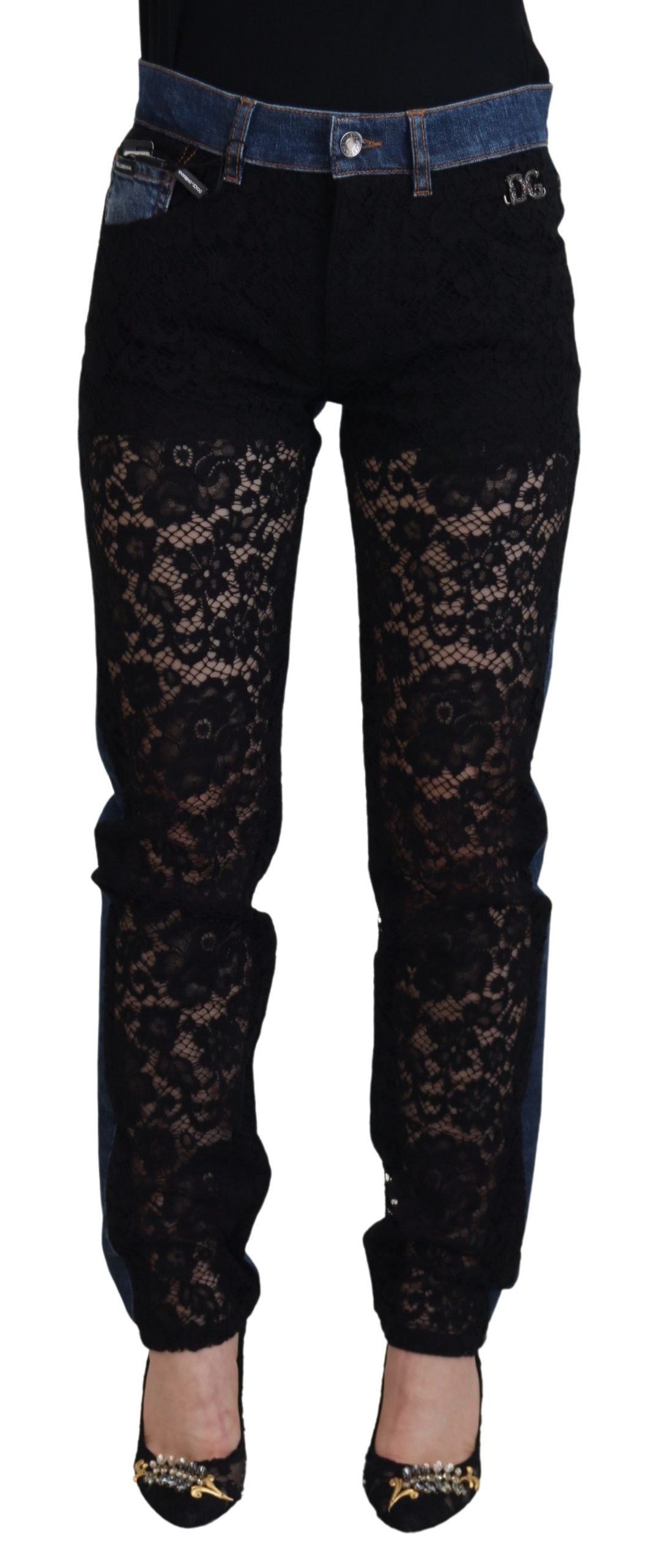 Dolce & Gabbana Elegant Floral Lace Front Denim