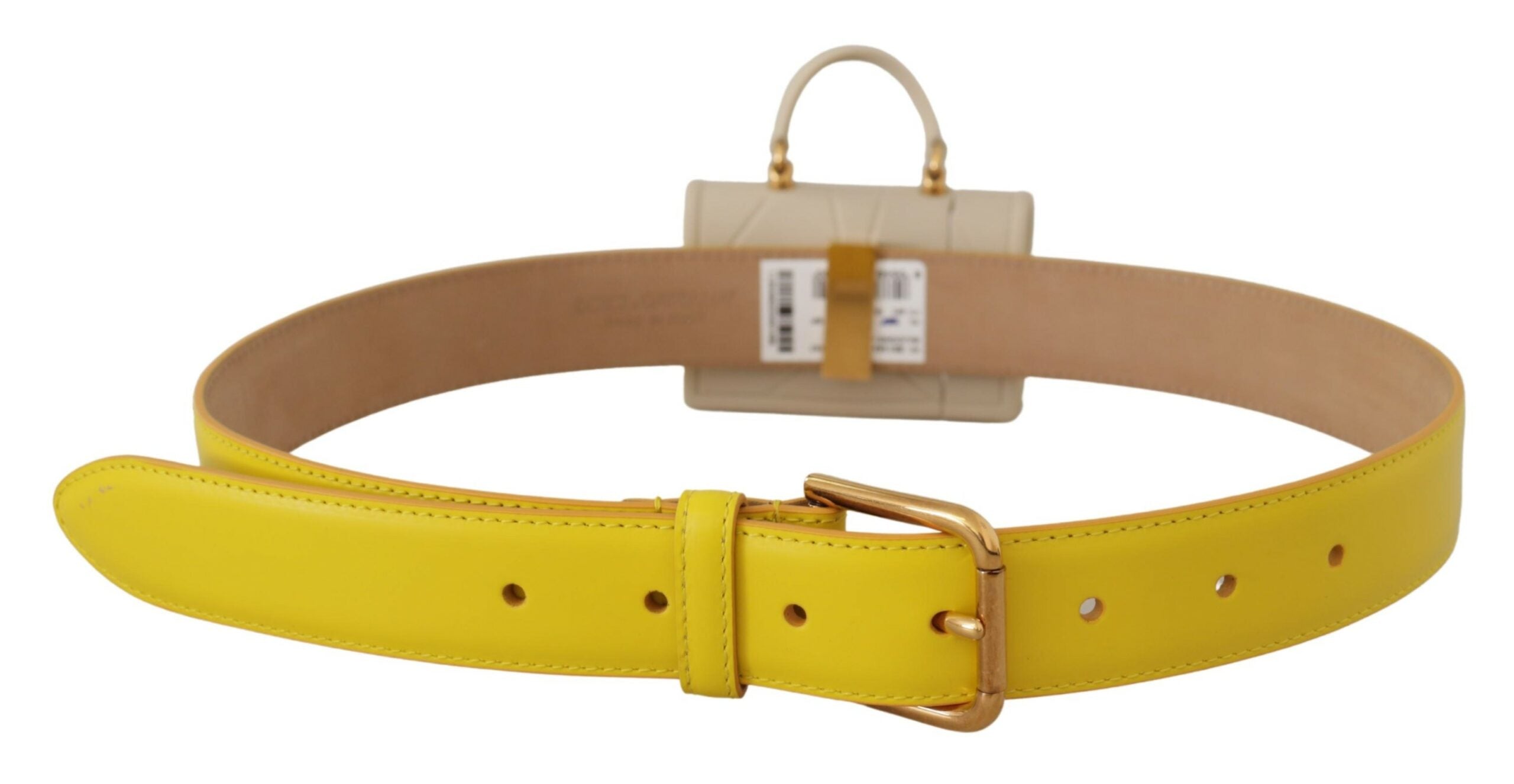 Dolce & Gabbana Chic Yellow Leather Belt with Headphone Case