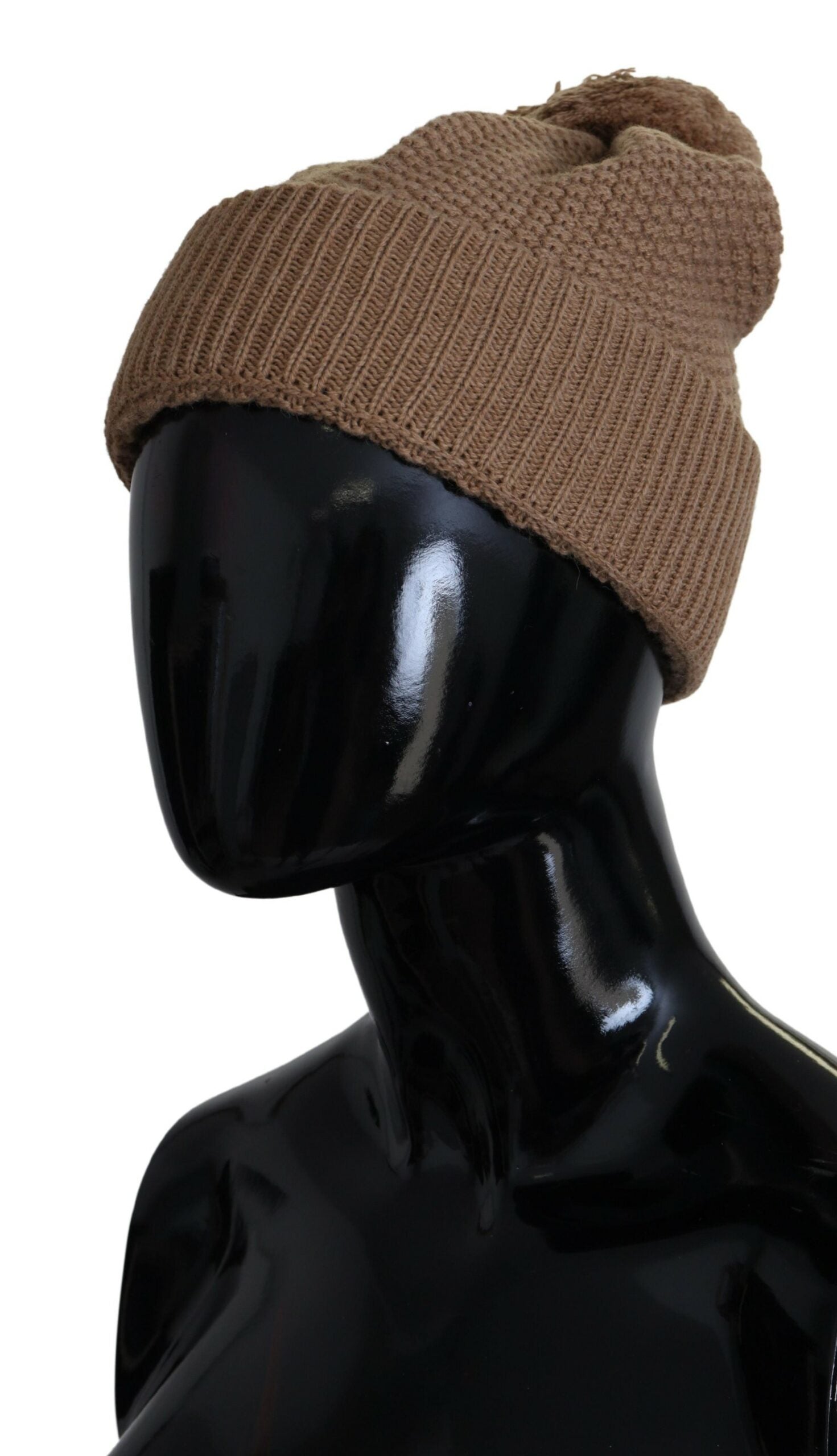 Dolce & Gabbana Elegant Camel Knit Beanie with Fur Accent