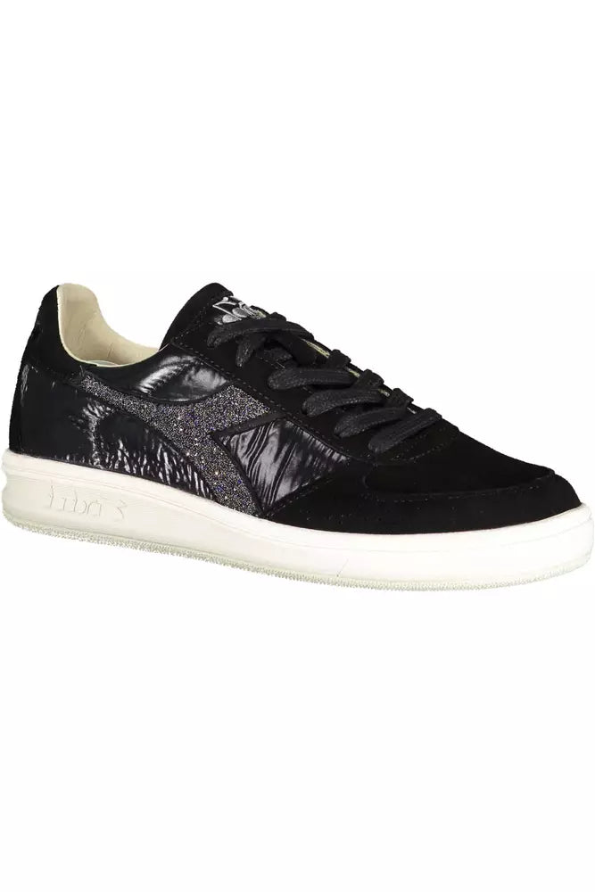 Diadora Elegant Black Sneakers with Swarovski Crystals