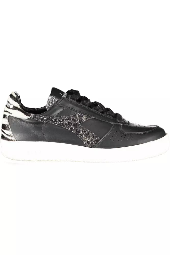 Diadora Sleek Black Leather Sneakers with Contrast Accents