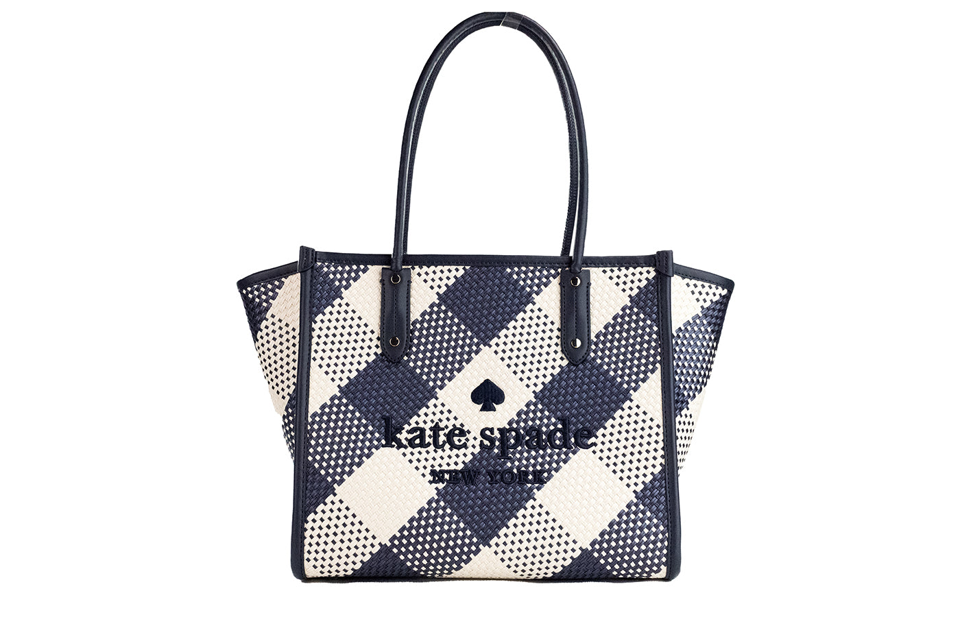 Kate Spade Ella Gingham Blazer Blue Oversized Woven Shoulder Tote Bag Purse