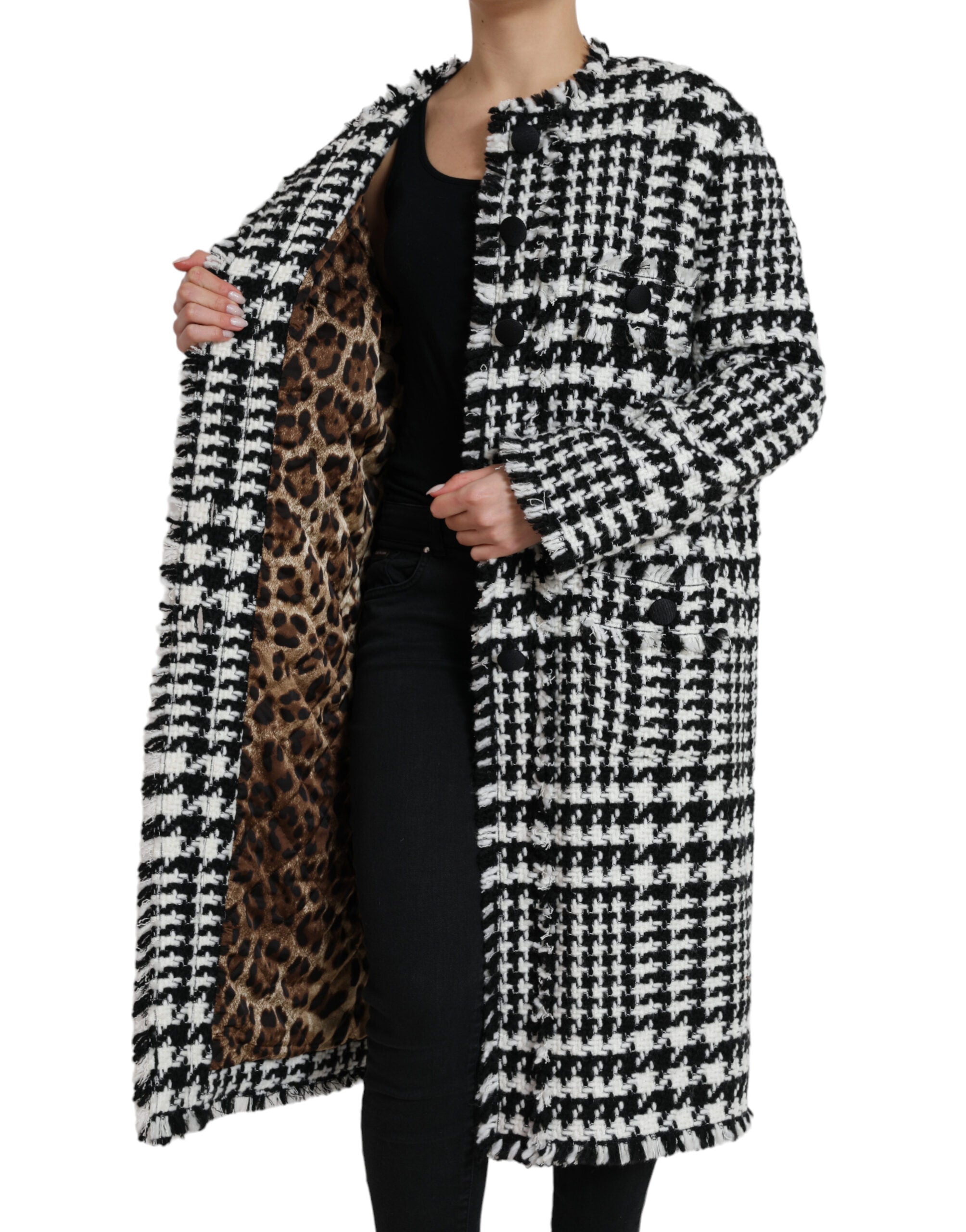 Dolce & Gabbana Elegant Houndstooth Long Trench Coat