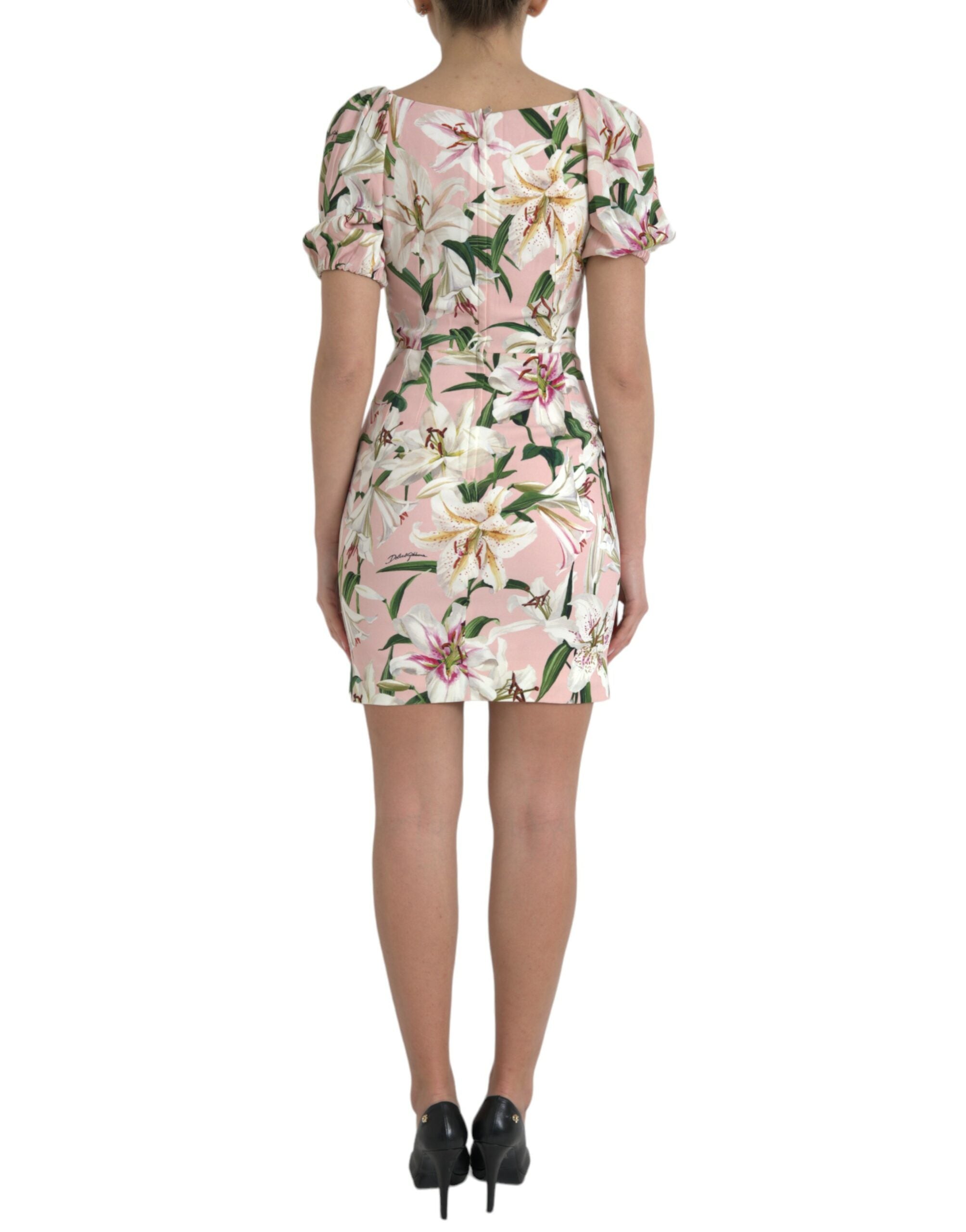 Dolce & Gabbana Elegant Pink Lily Print Sheath Dress