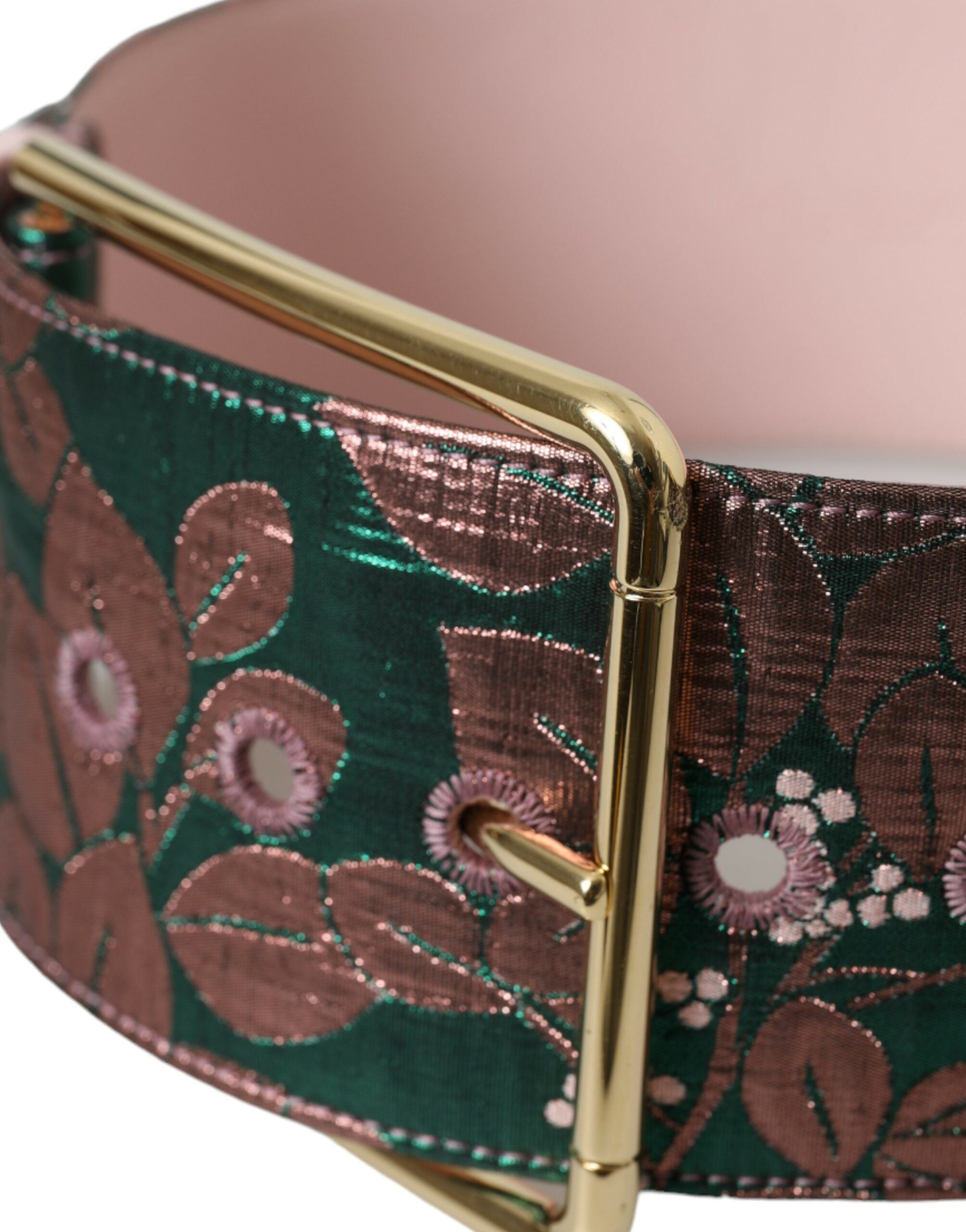 Dolce & Gabbana Multicolor Floral Jacquard Lurex Gold Buckle Belt