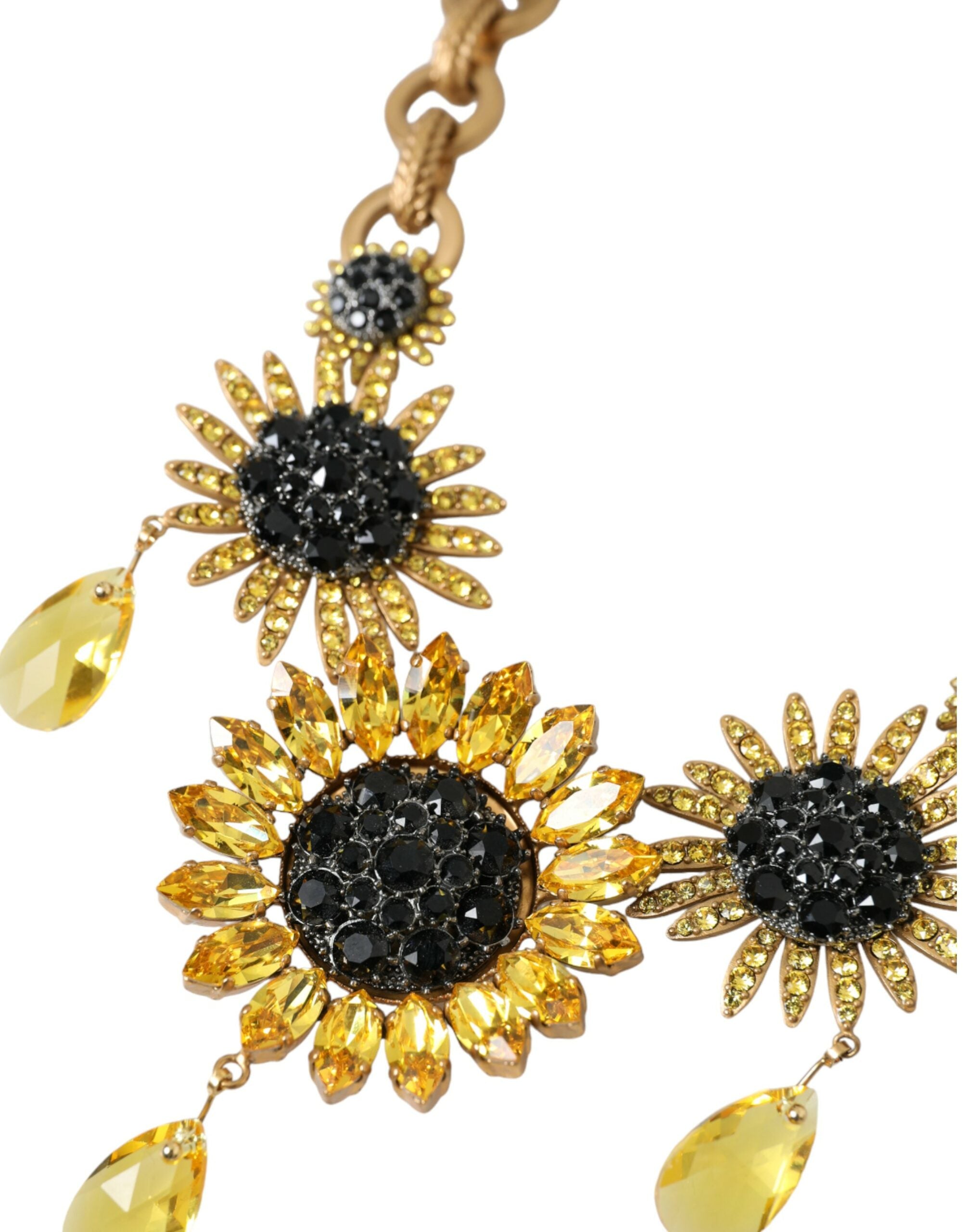 Dolce & Gabbana Gold Tone Brass Sunflower Crystal Embellished Necklace