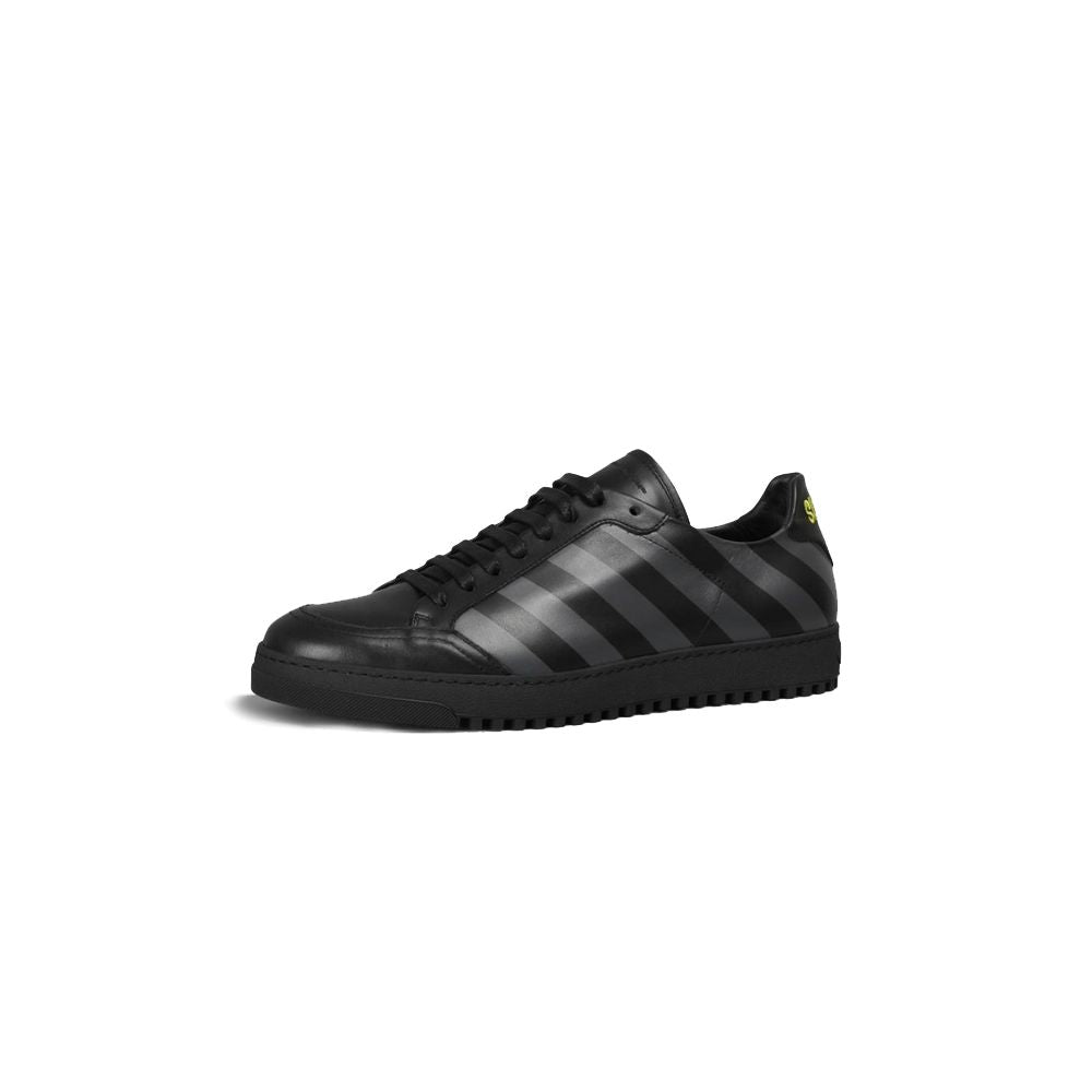 Off-White Stylish Calfskin Sneakers with Iconic Grey Stripes