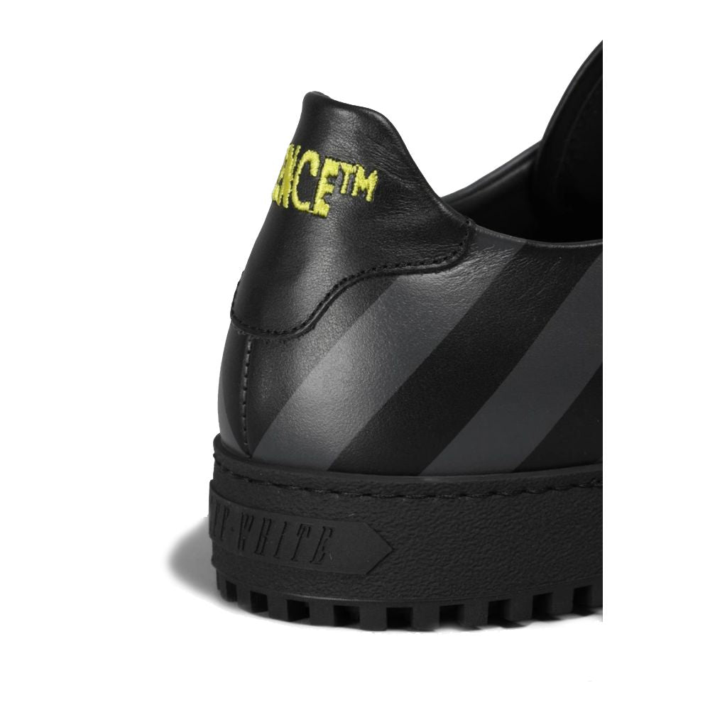 Off-White Stylish Calfskin Sneakers with Iconic Grey Stripes