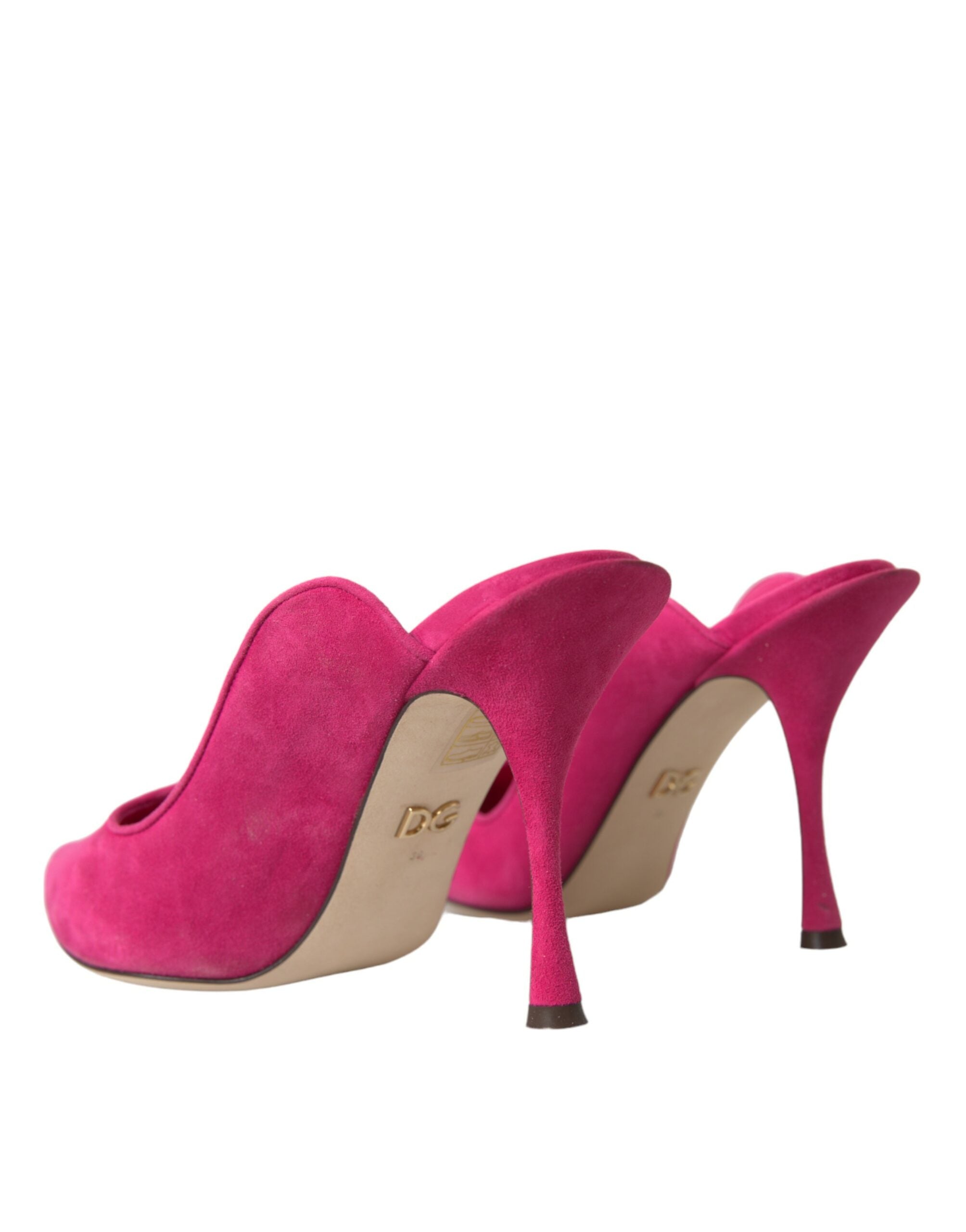 Dolce & Gabbana Fuchsia Suede Leather Mules Sandals Shoes