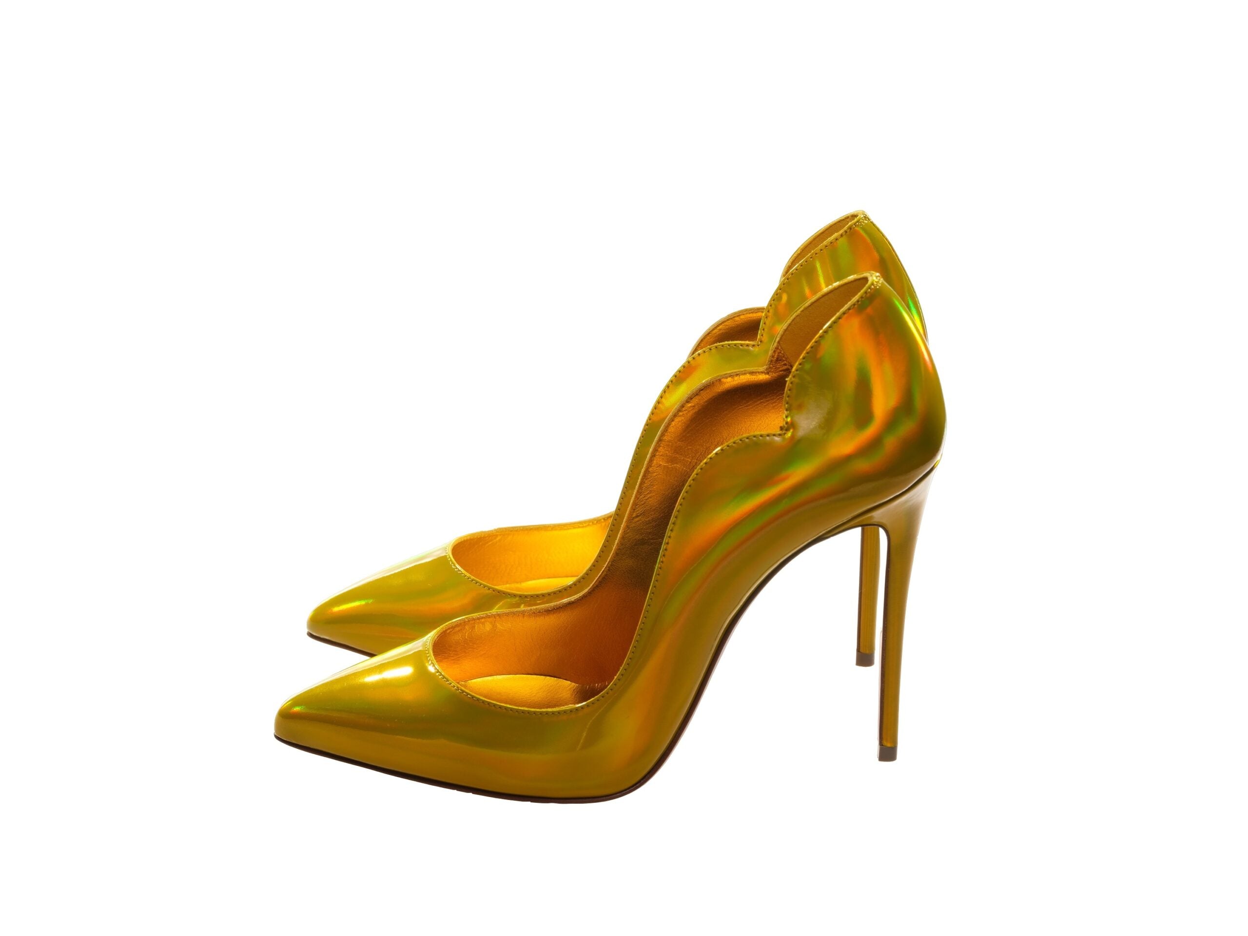 Christian Louboutin Hot Chick 100 Yellow Mirrored Patent Leather High Heel Pumps