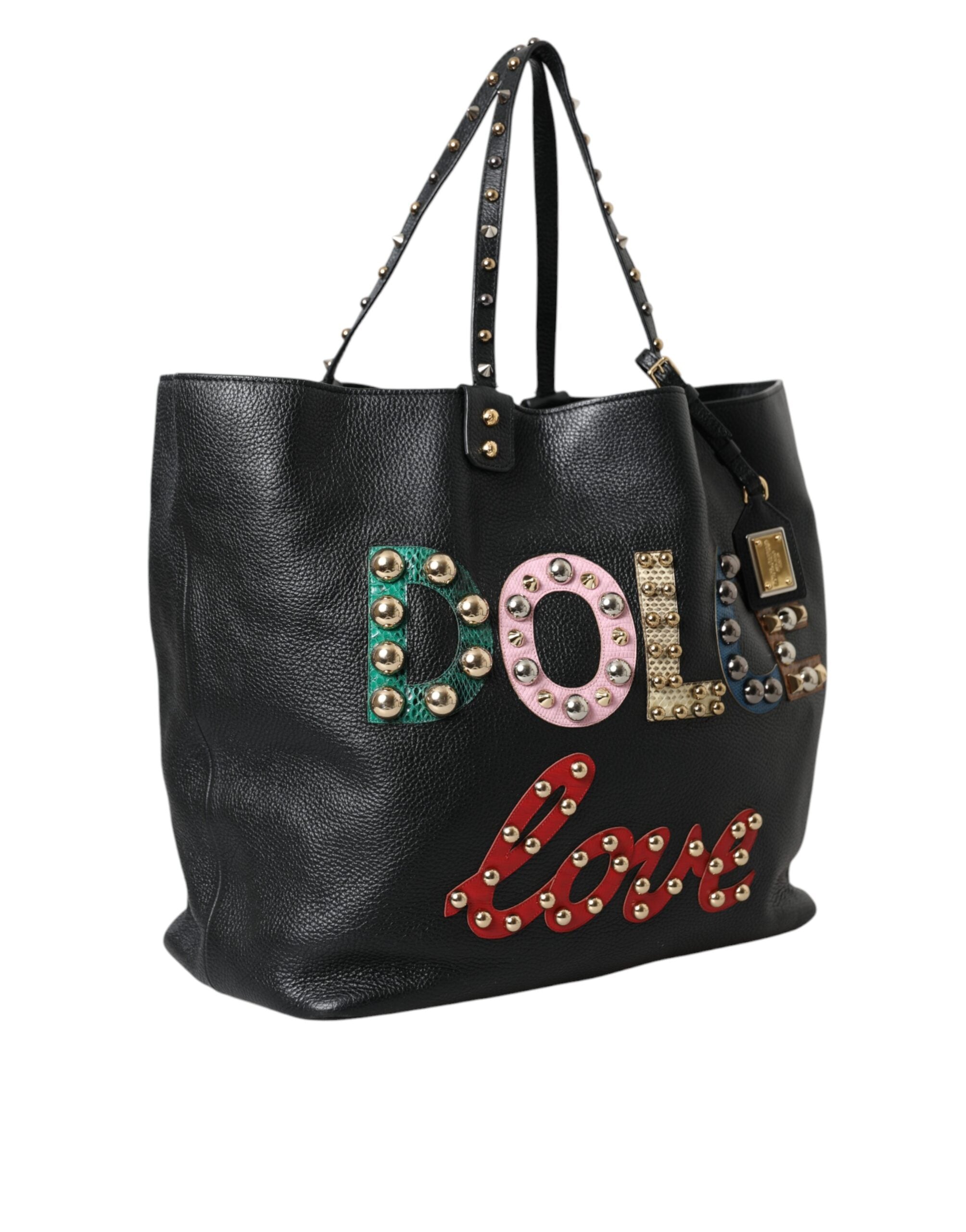 Dolce & Gabbana Black BEATRICE Leather Embellished Shopping Tote Bag