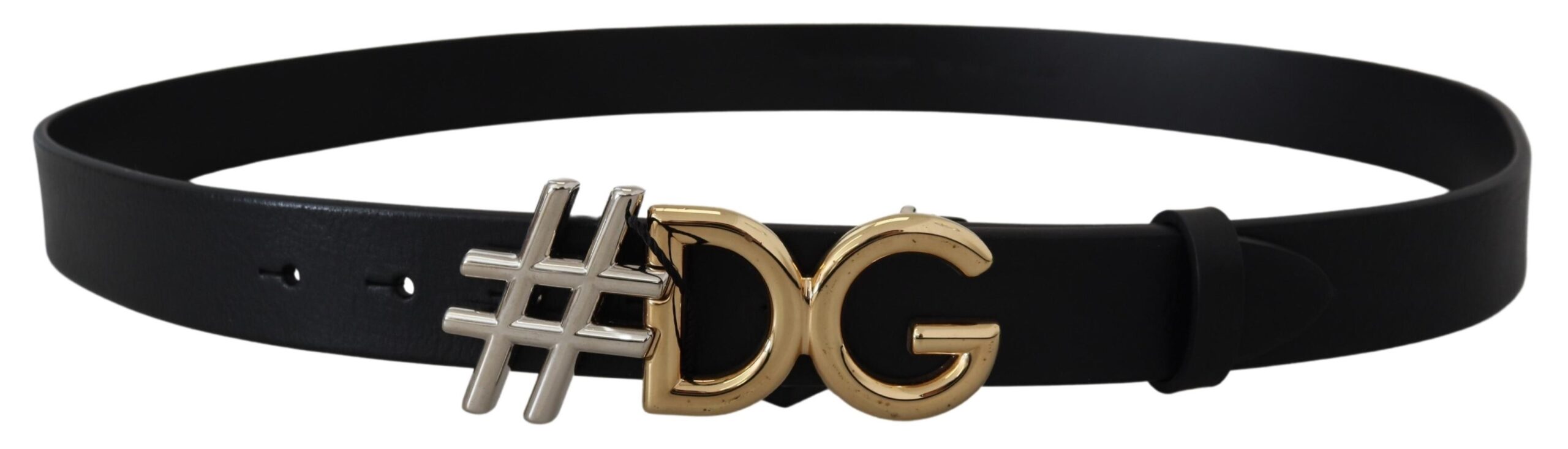 Dolce & Gabbana Black Leather Metal #DG Logo Buckle Belt