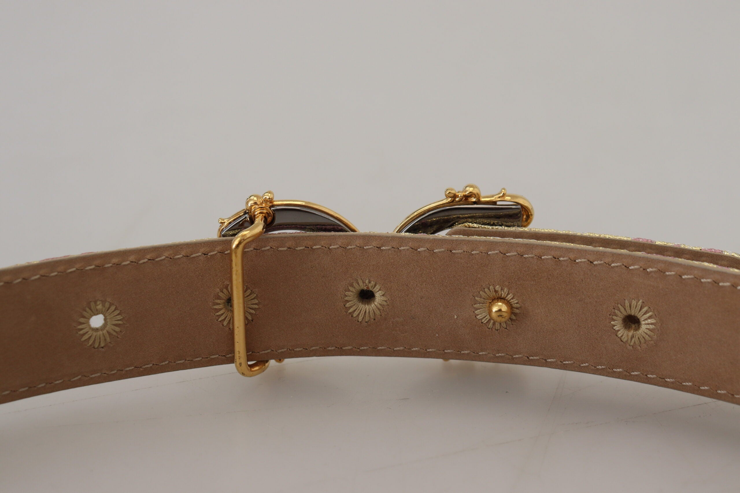 Dolce & Gabbana Pink Jaquard DG Logo Gold Metal Buckle Belt