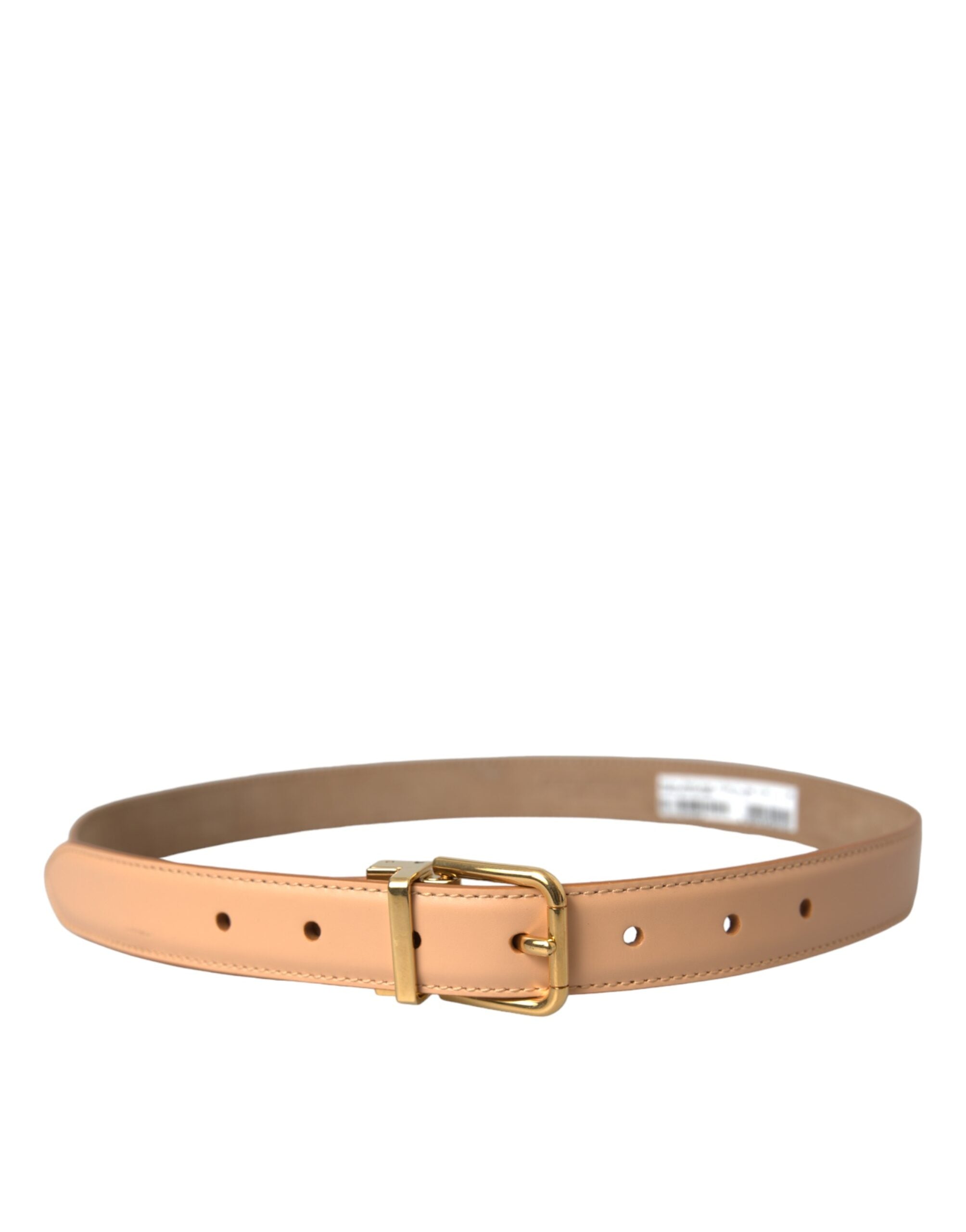 Dolce & Gabbana Beige Calfskin Leather Gold Metal Buckle Belt