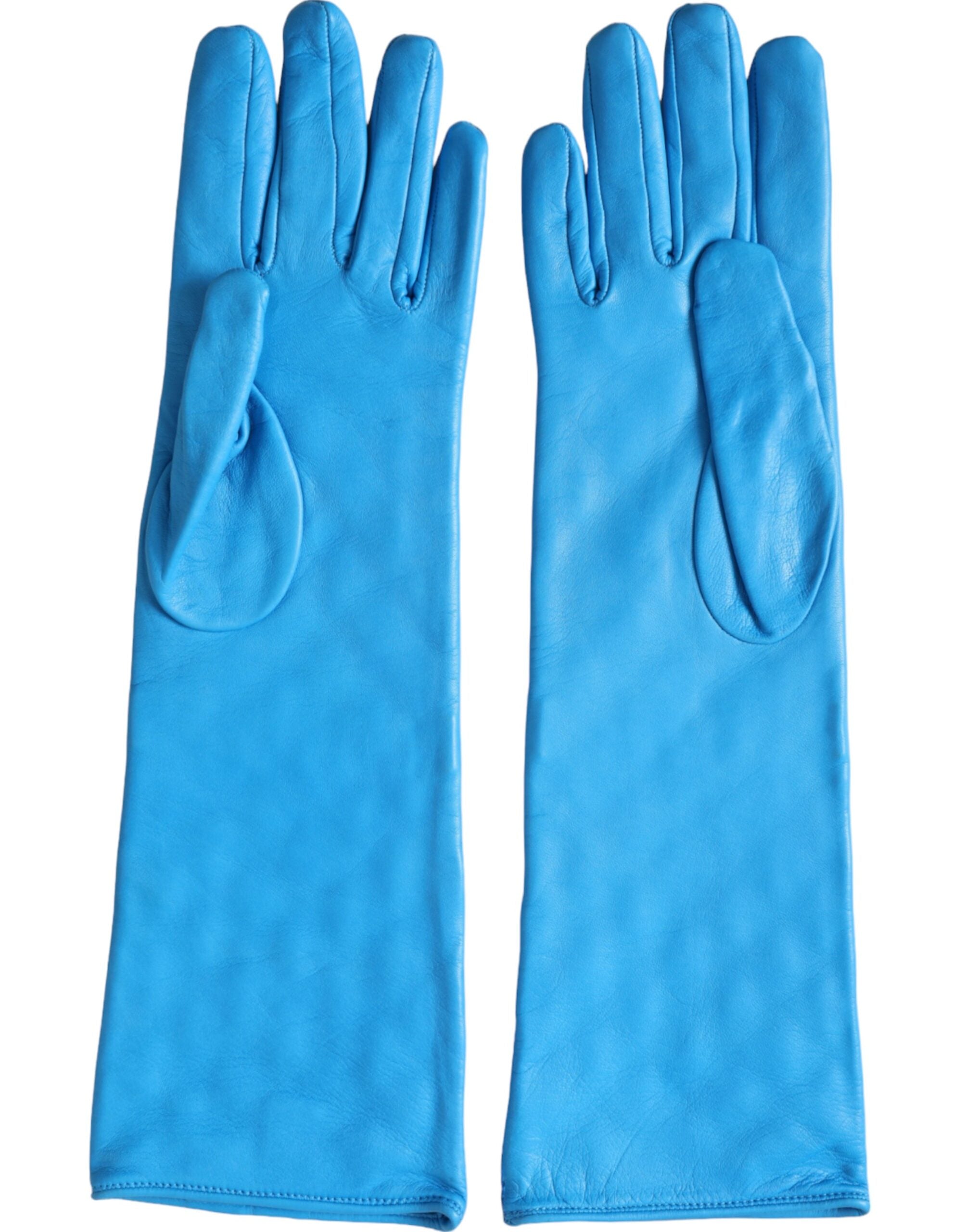 Dolce & Gabbana Blue Leather Quilted Mid Arm Length Gloves