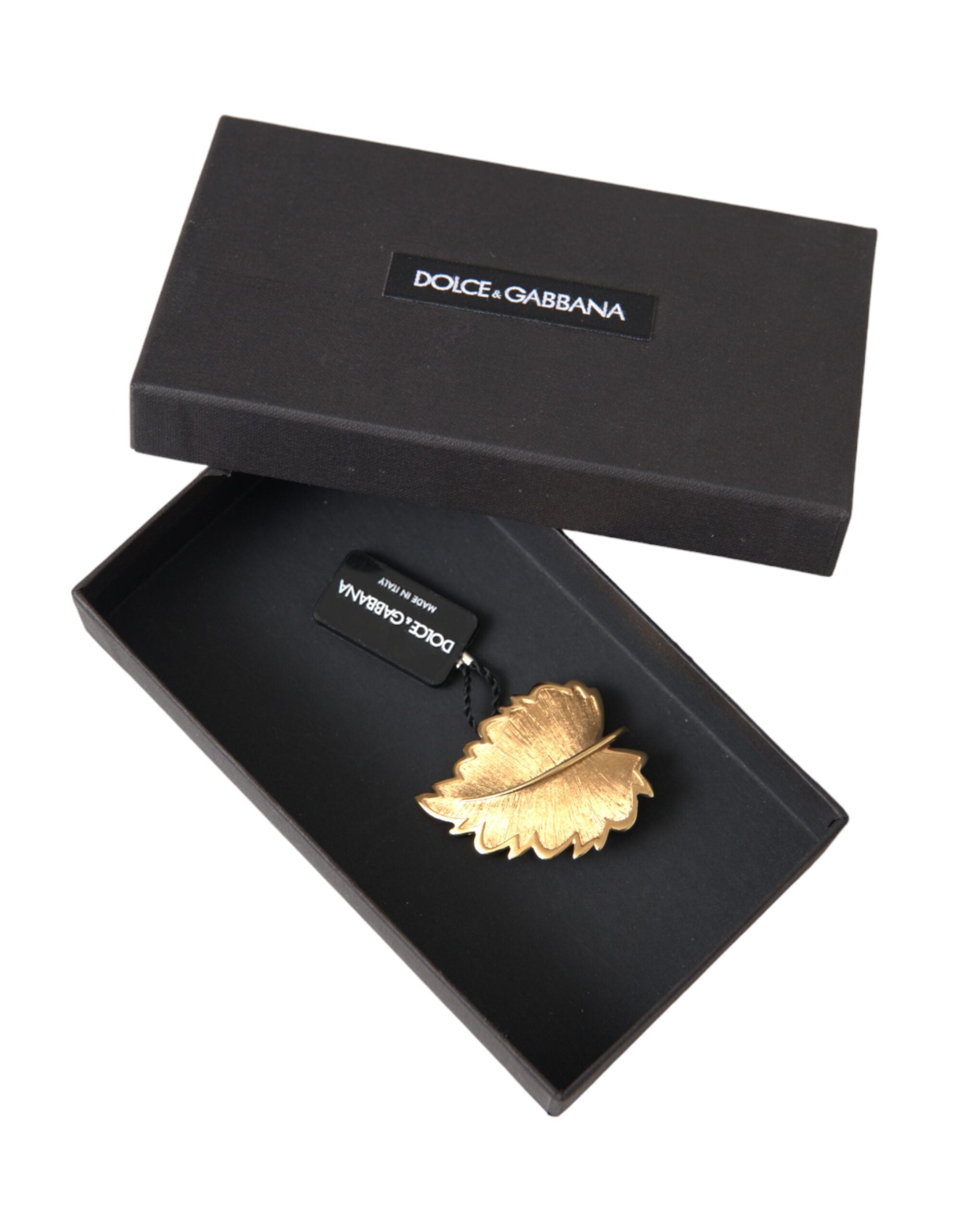 Dolce & Gabbana Gold Brass Leaf Embellished Jewelry Brooch Hair Pin