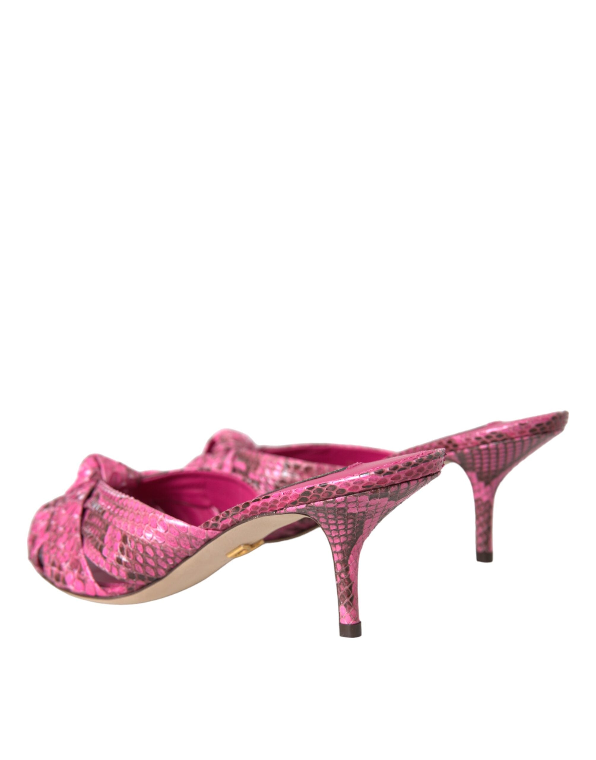 Dolce & Gabbana Pink Exotic Leather Kitten Heels Slides Shoes