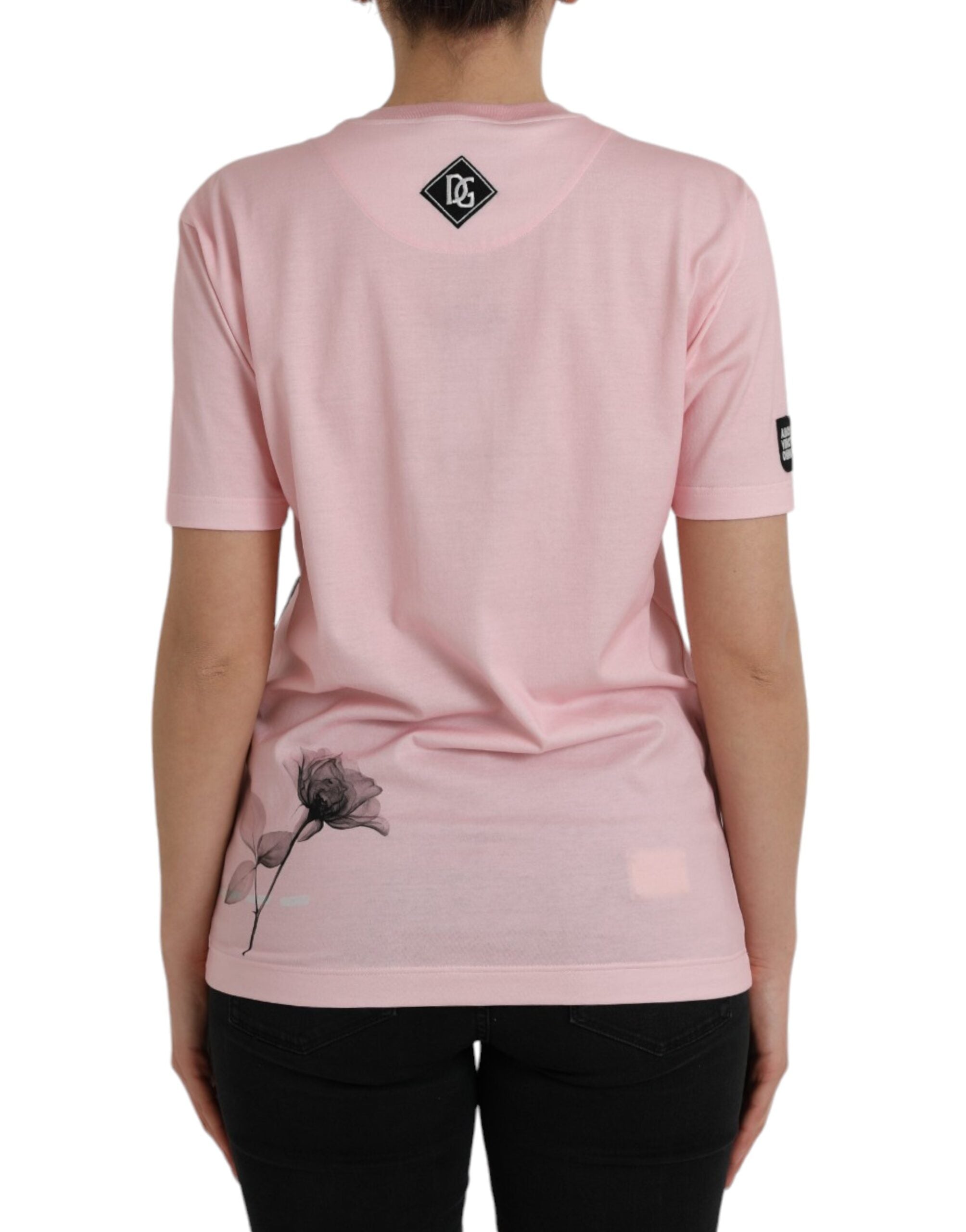 Dolce & Gabbana Pink Floral Print Cotton Short Sleeves T-shirt