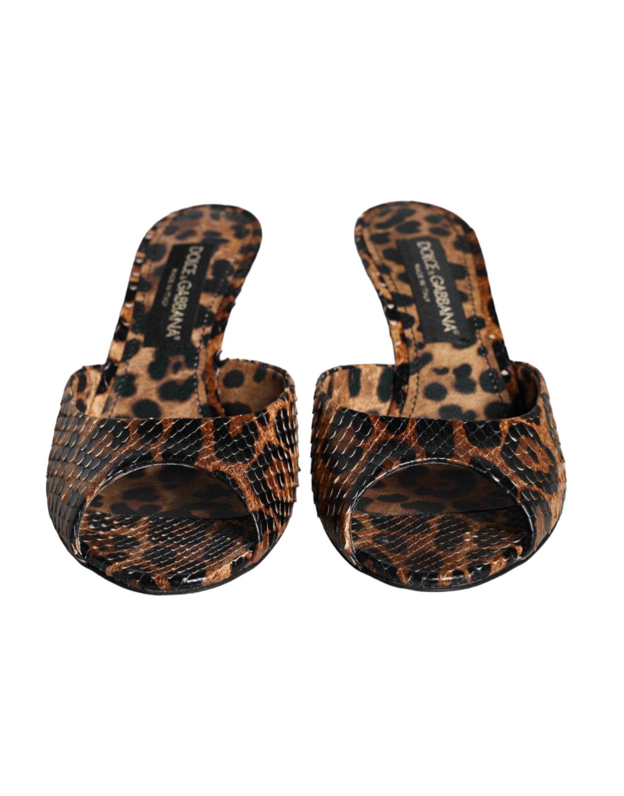 Dolce & Gabbana Brown Leopard Leather Slides Heels Sandals Shoes