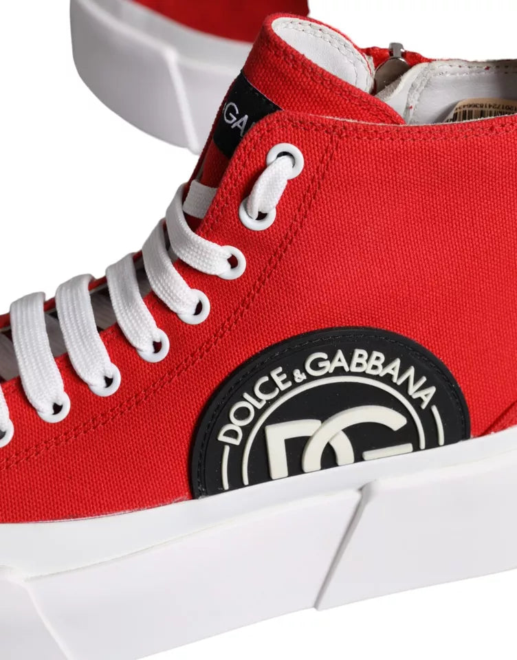 Dolce & Gabbana Red White Canvas Logo Sneakers Boots Shoes