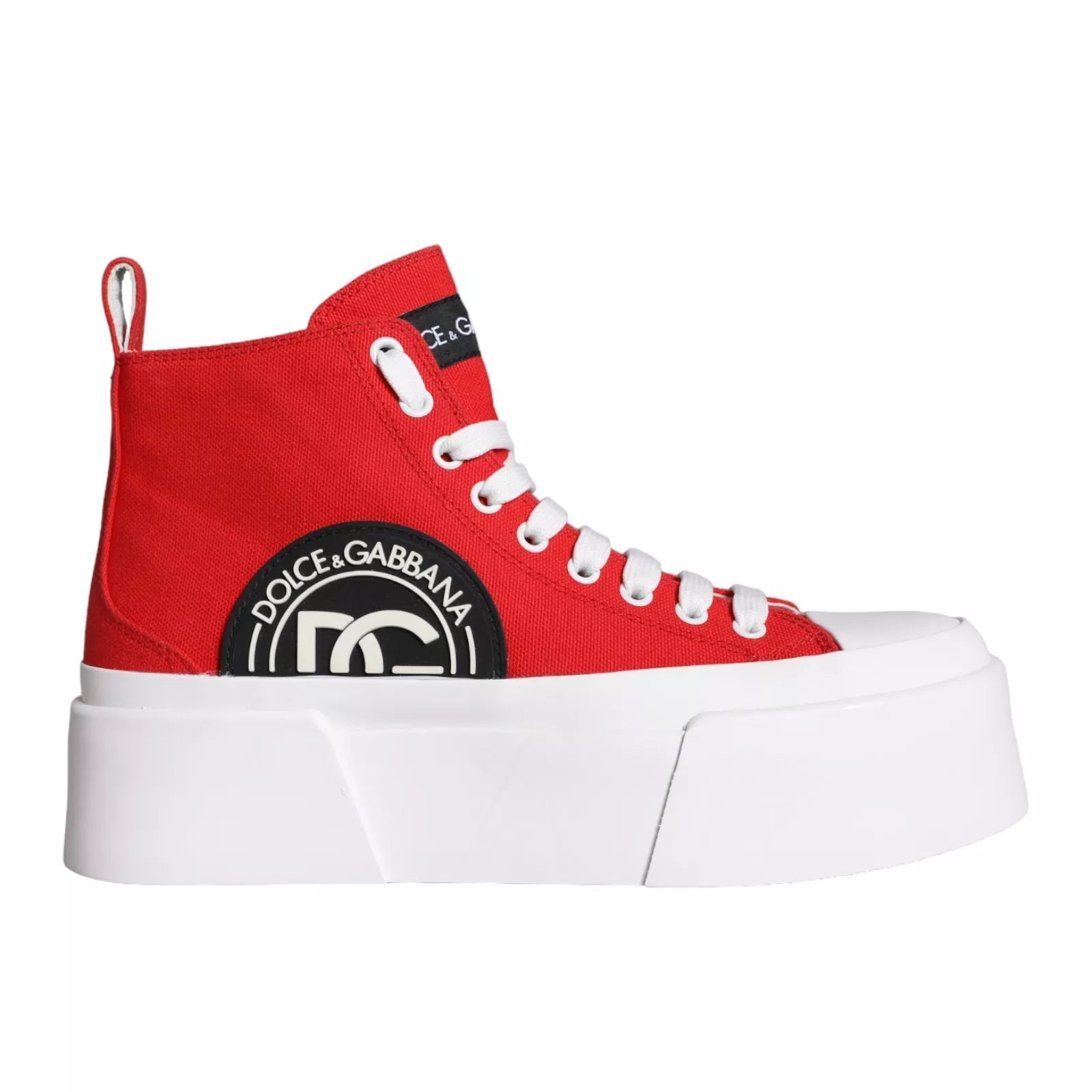 Dolce & Gabbana Red White Canvas Logo Sneakers Boots Shoes