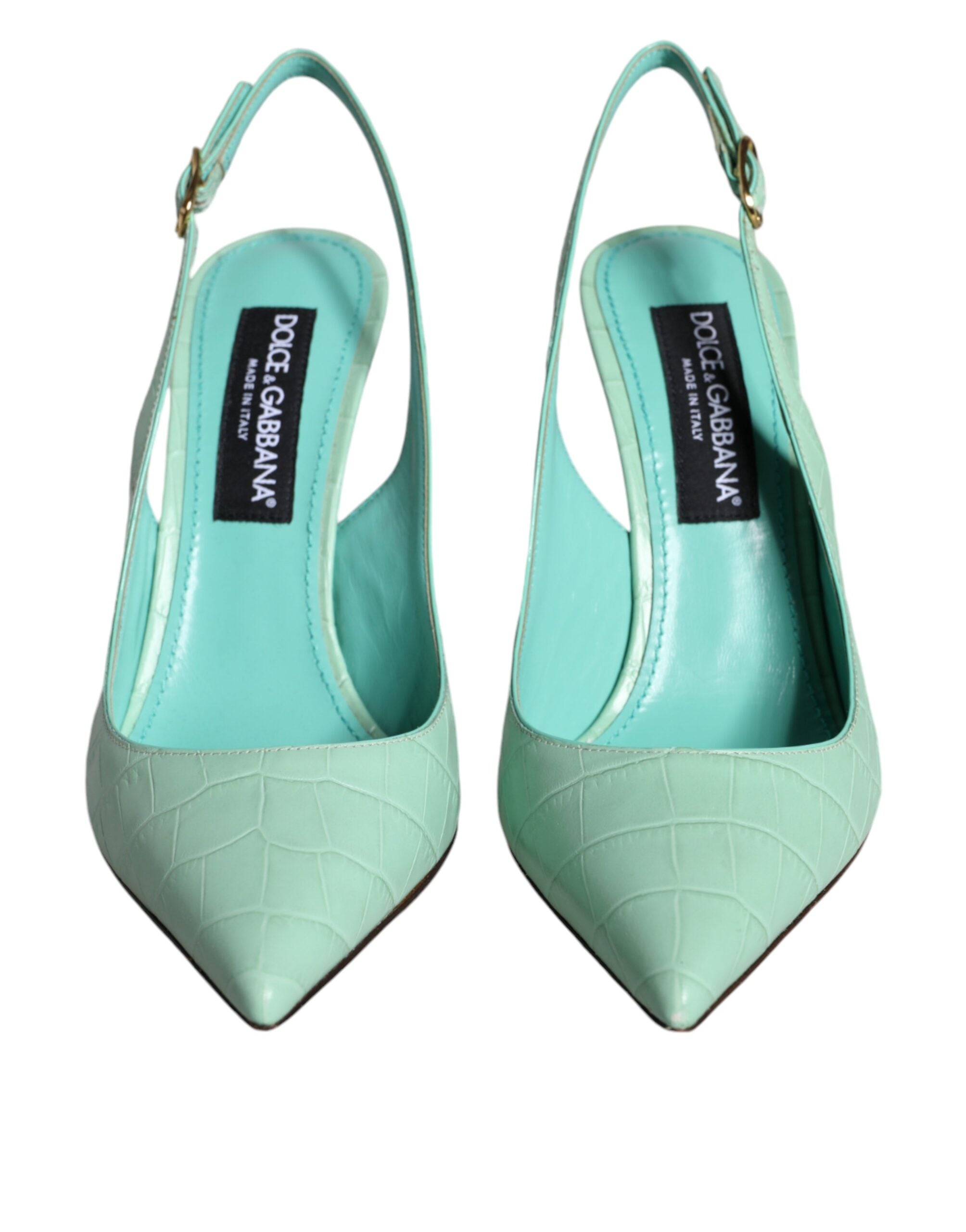 Dolce & Gabbana Mint Green Leather Heels Slingback Pumps Shoes