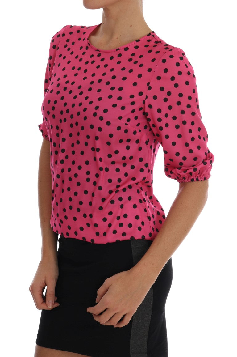 Dolce & Gabbana Chic Pink Polka Dotted Silk Blouse