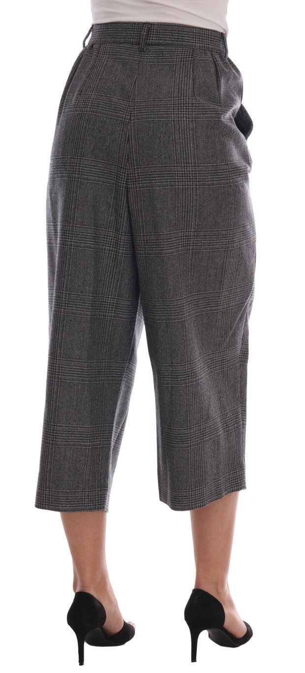 Dolce & Gabbana Elegant Gray Check Capri Wool Pants