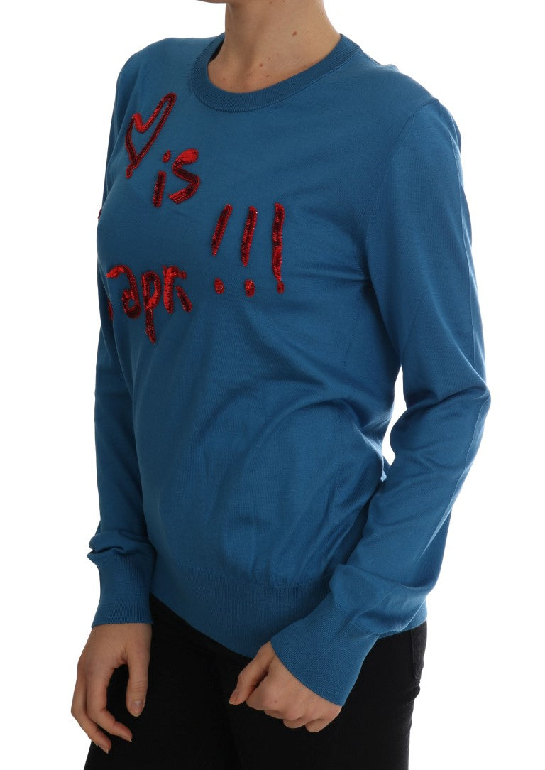 Dolce & Gabbana Blue Silk Sequined Capri Pullover Sweater