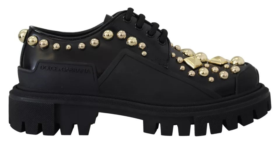 Dolce & Gabbana Black Leather Trekking Derby Embellished Shoes