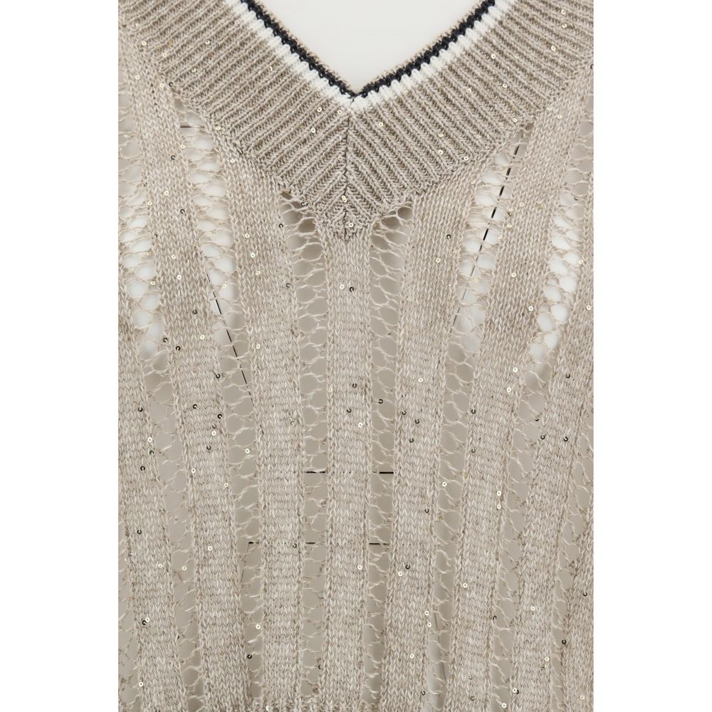 Brunello Cucinelli Openwork Knit Design Vest with Sequins