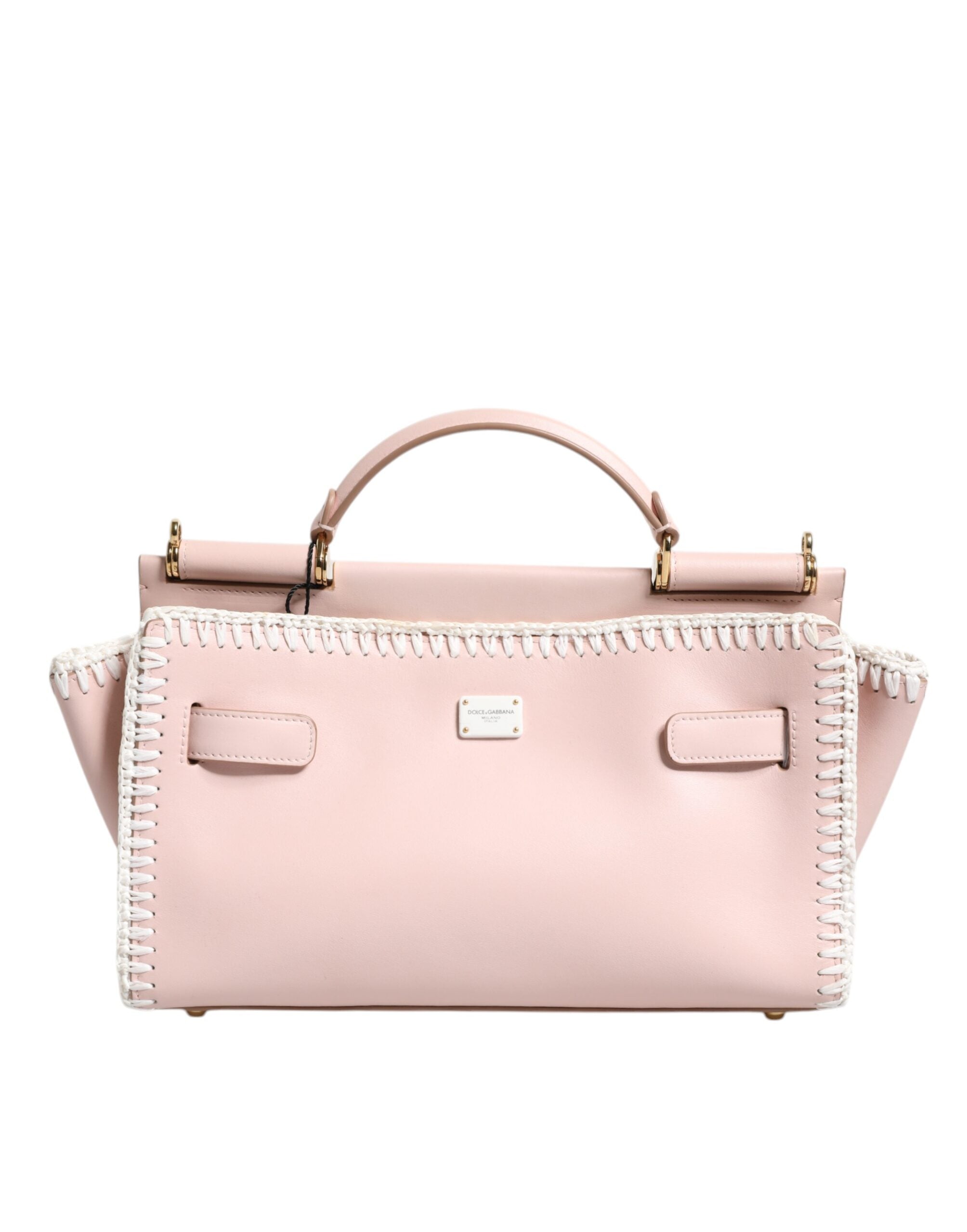 Dolce & Gabbana Light Pink Logo Plaque Soft Leather Strap Crossbody Bag