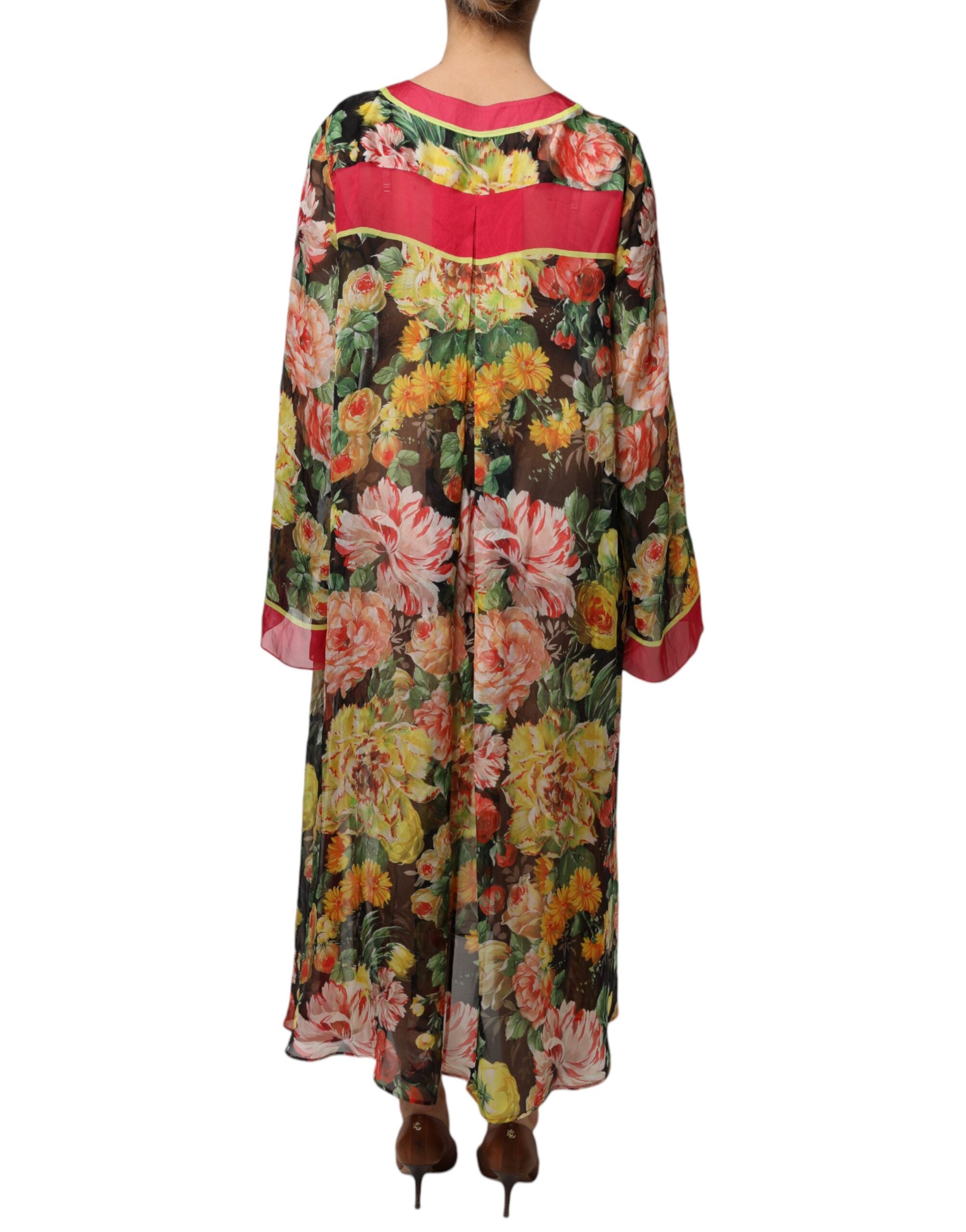 Dolce & Gabbana Multicolor Floral Silk Kaftan Maxi Dress