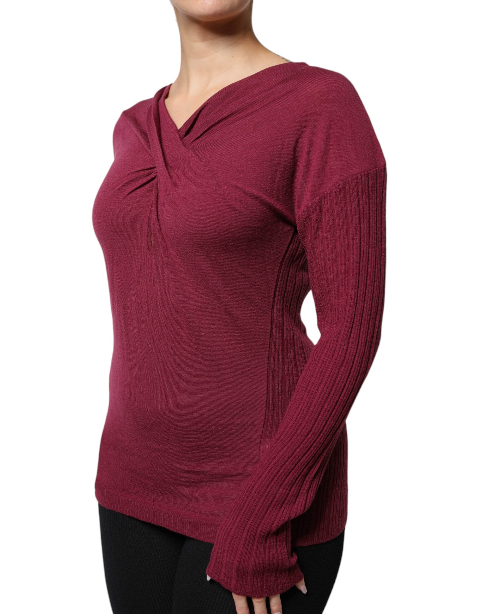 Roberto Cavalli Maroon Jumper Keyhole Knit Pullover Sweater