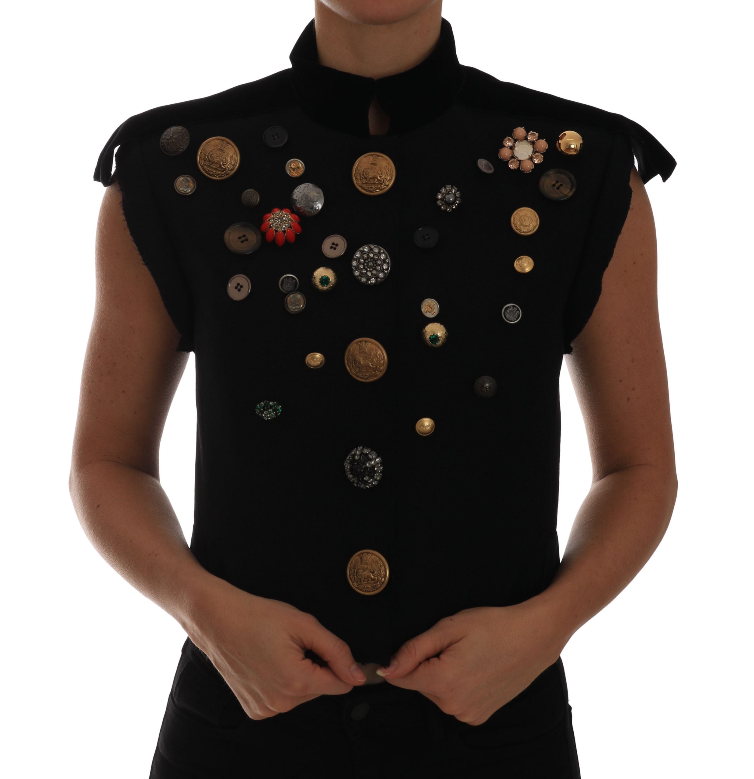 Dolce & Gabbana Embellished Black Military Style Vest