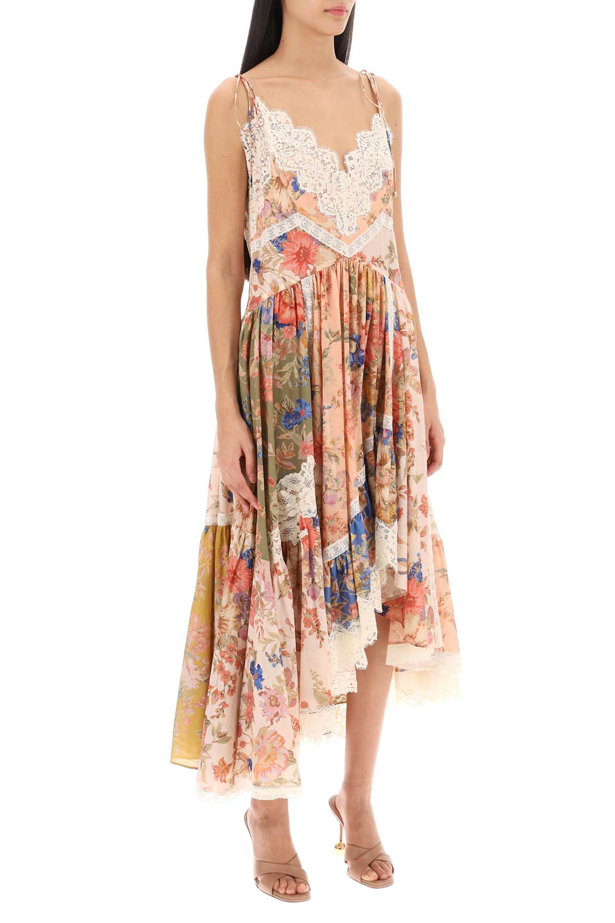 Zimmermann august asymmetric dress with lace trims