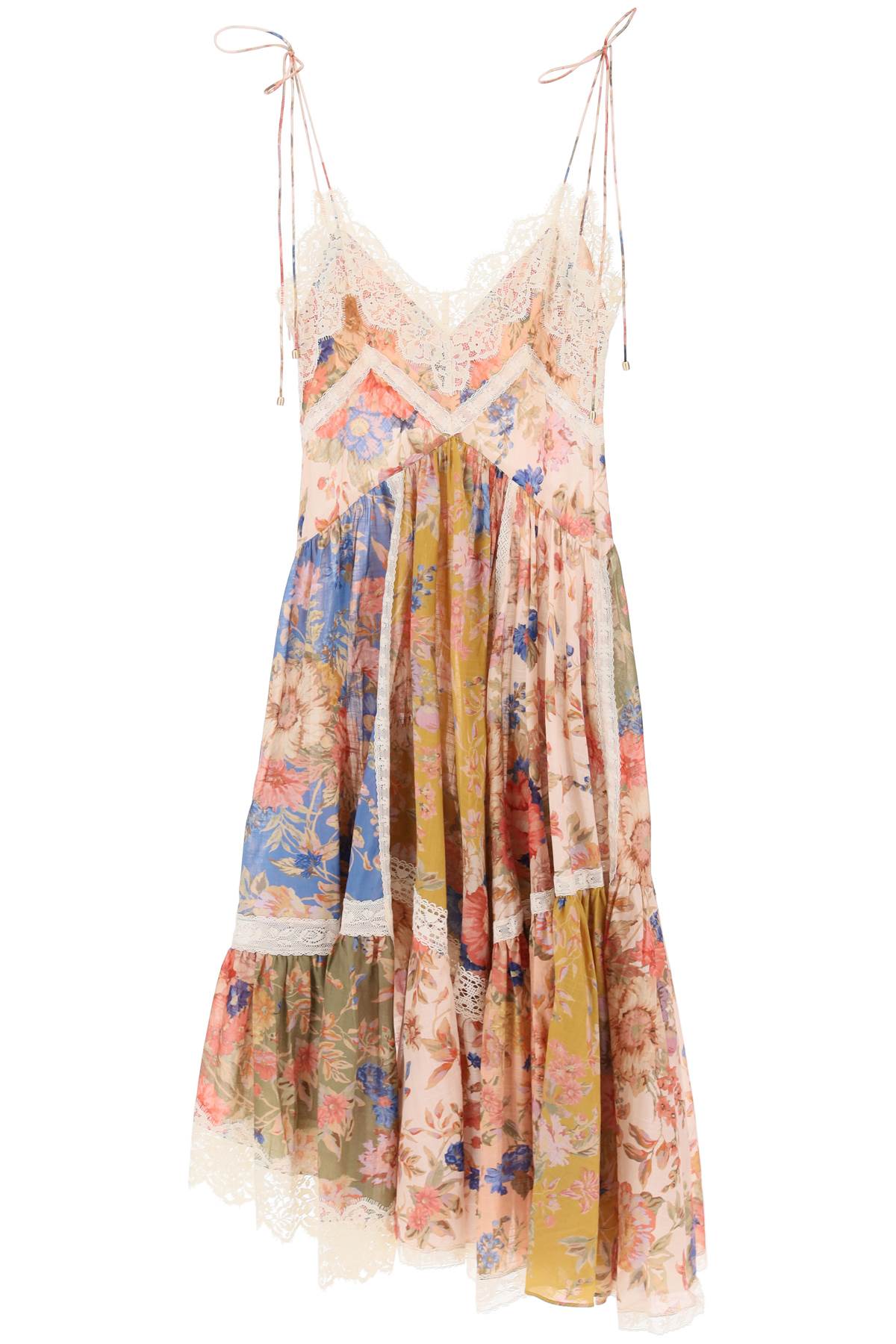 Zimmermann august asymmetric dress with lace trims